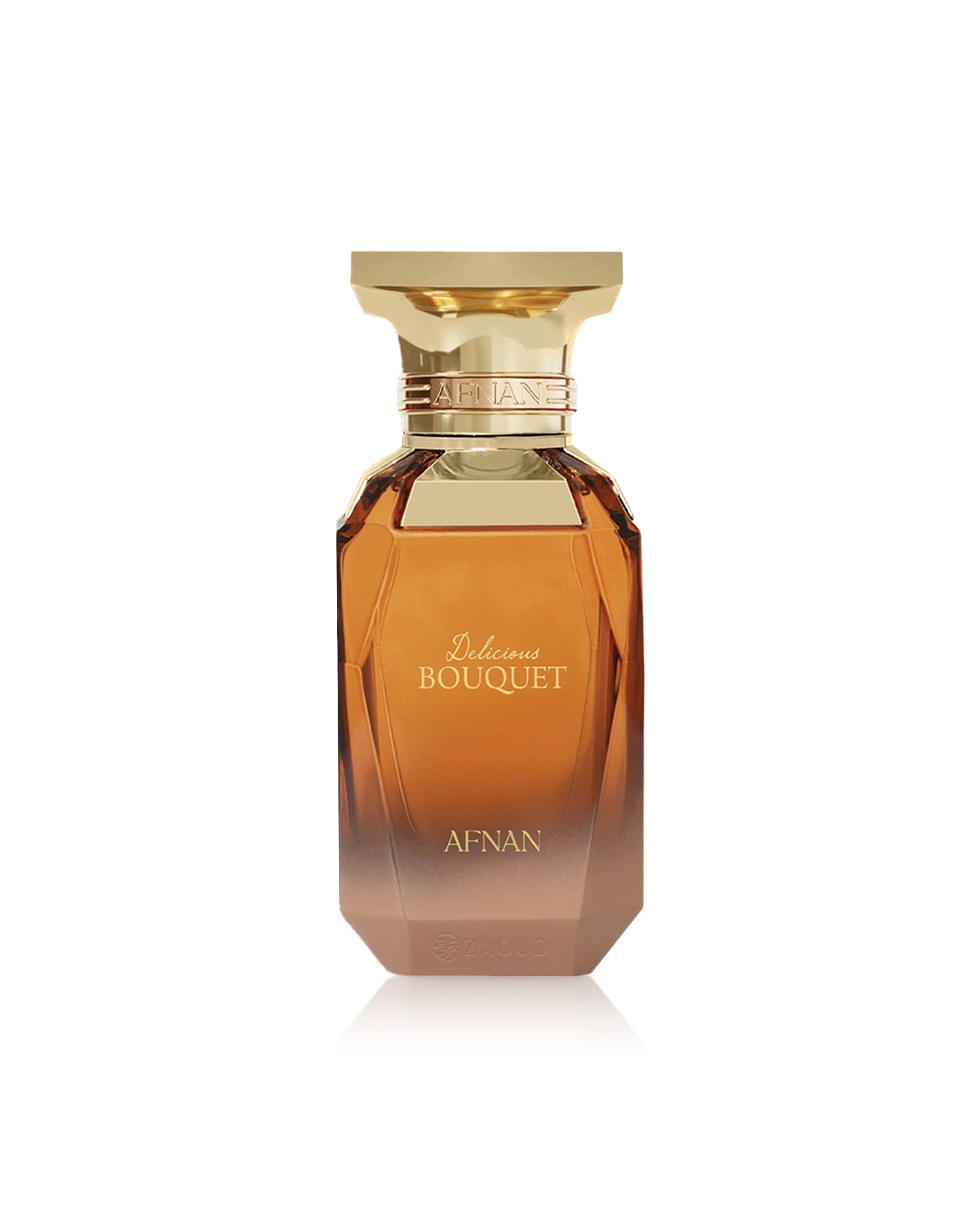 afnan delicious bouquet perfume bottle shows against white background