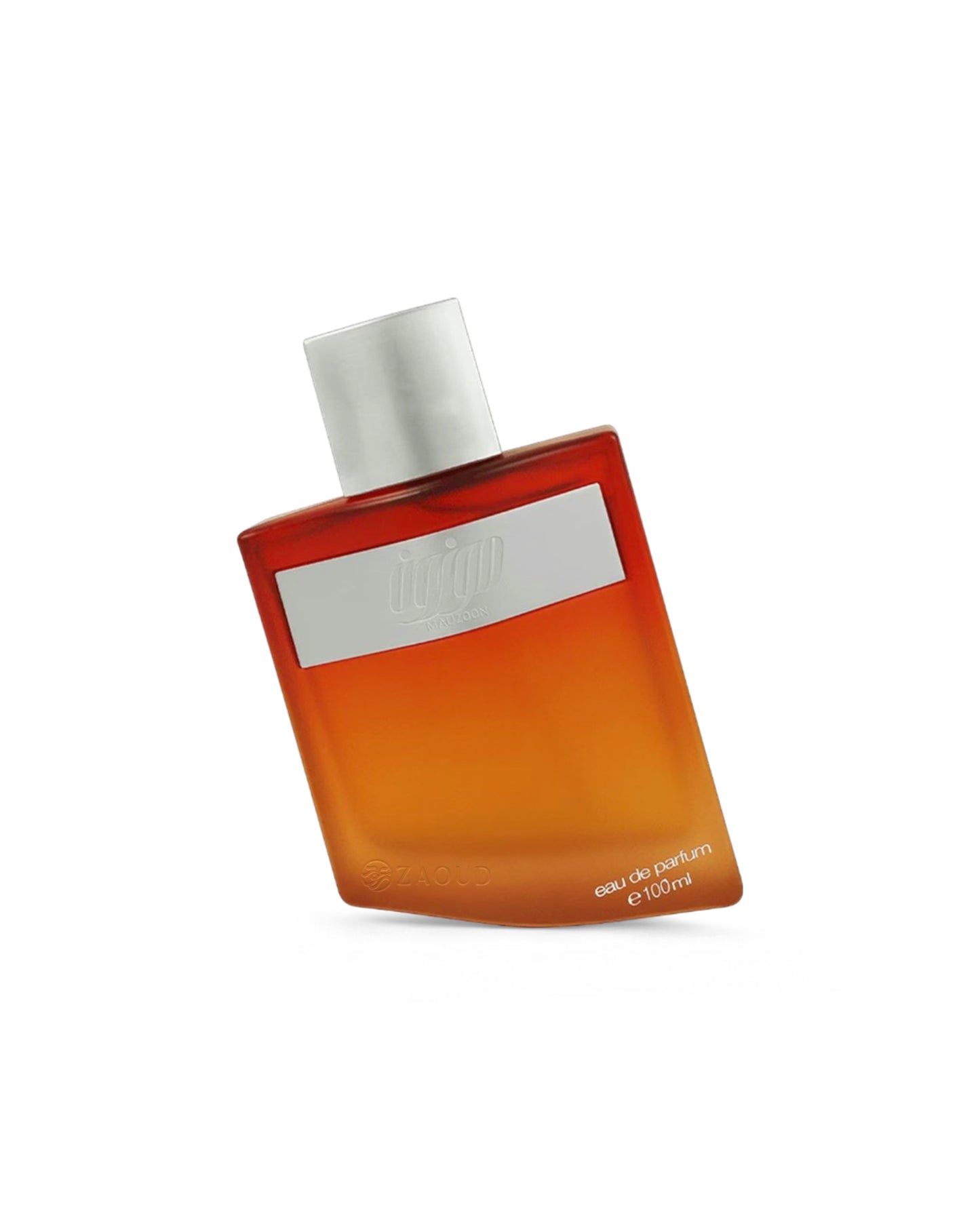 ahmed al maghribi mauzoon Orange perfume bottle with a white cap on a white background