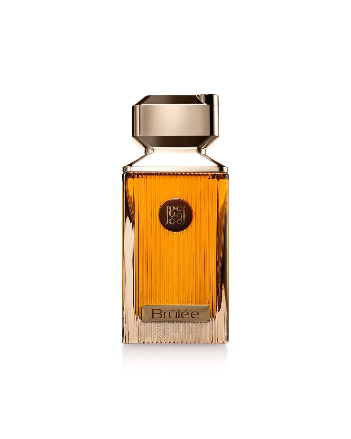 ahmed al maghribi brulee Brown perfume bottle with gold cap on a white background