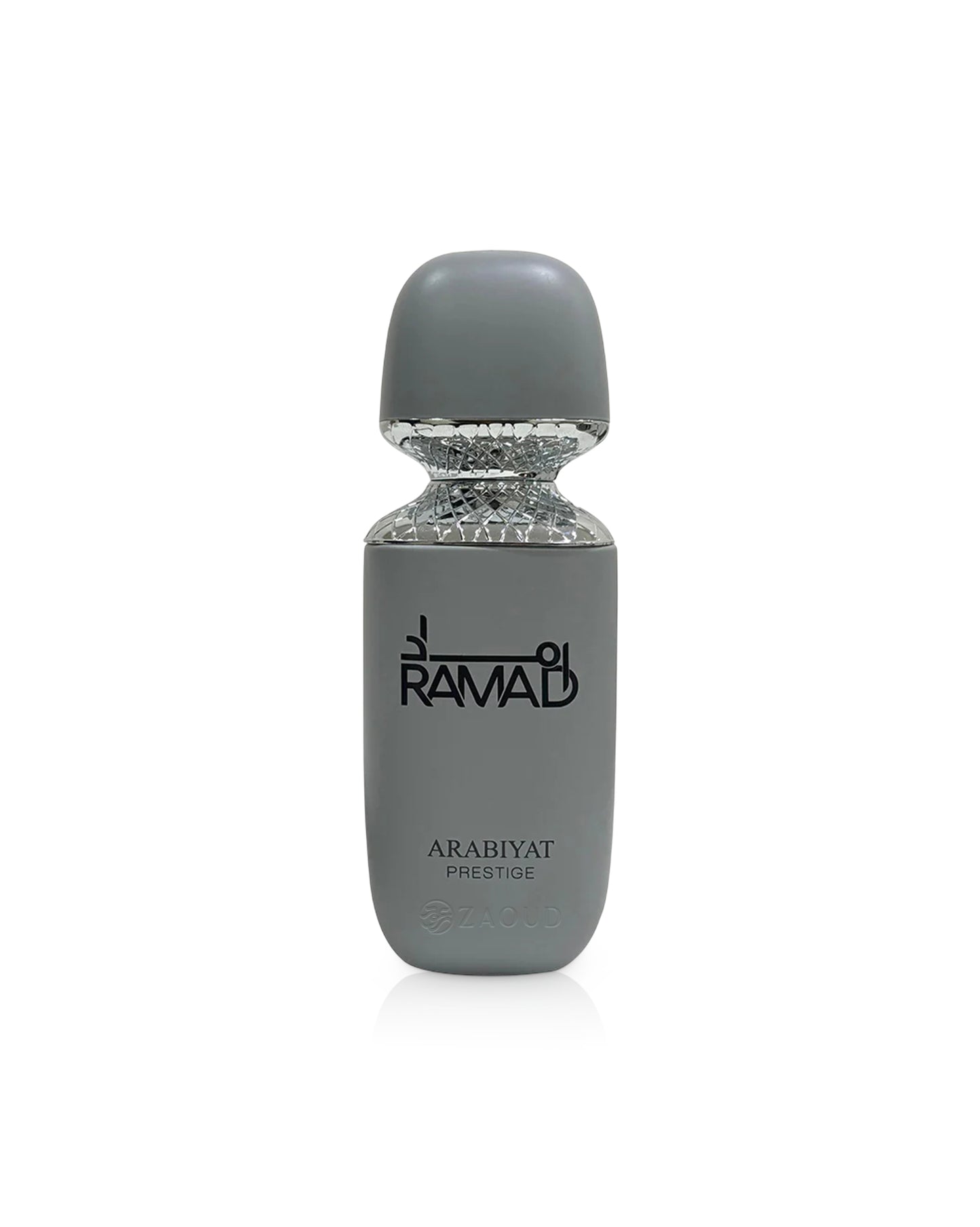 arabiyat prestige ramad perfume gray bottle shows against white background
