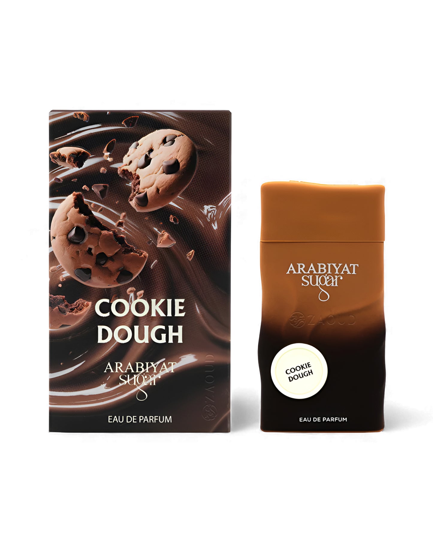 arabiyat sugar cookie dough perfume bottle shows beside its packaging against white background