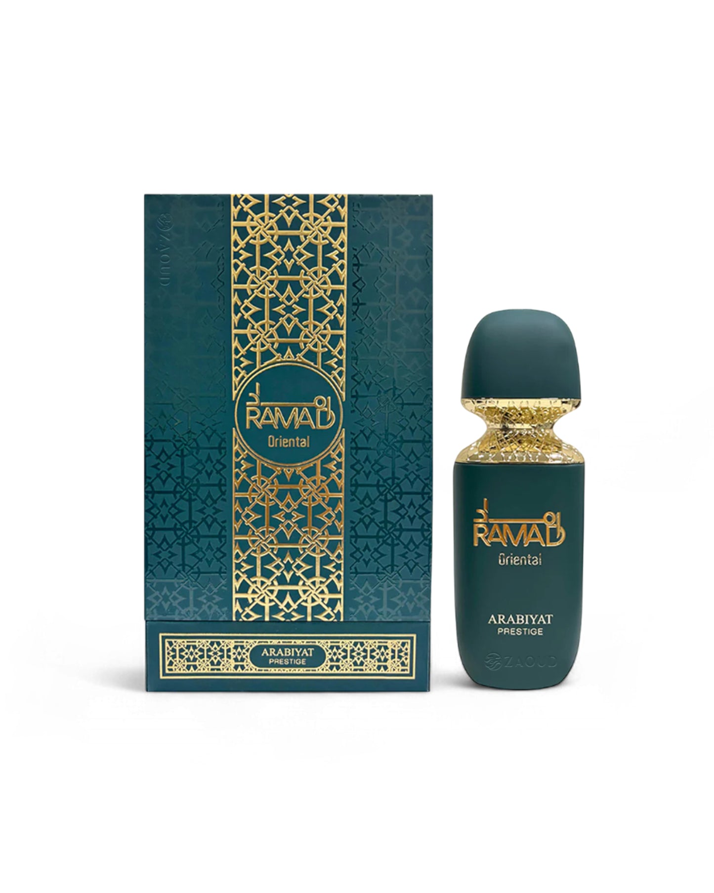 ARABIYAT PRESTIGE RAMAD Oriental perfume bottle and packaging on a white background