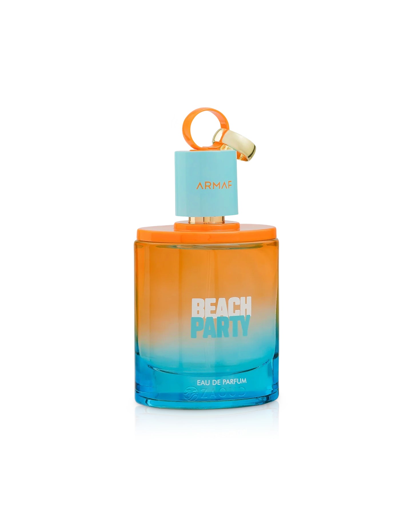 armaf beach party Perfume bottle with gradient design from orange to blue on a white background