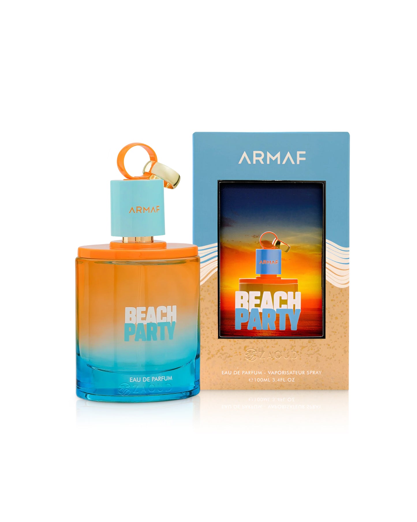 Armaf Beach Party perfume bottle with packaging on a white background
