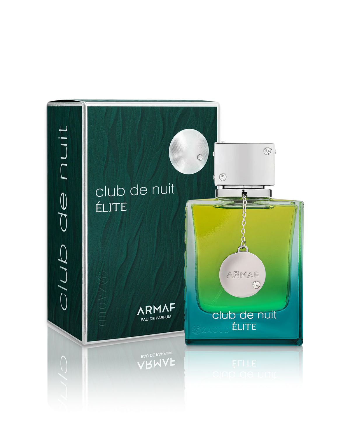 armaf club de nuit elite perfume bottle shows beside its packaging against white background