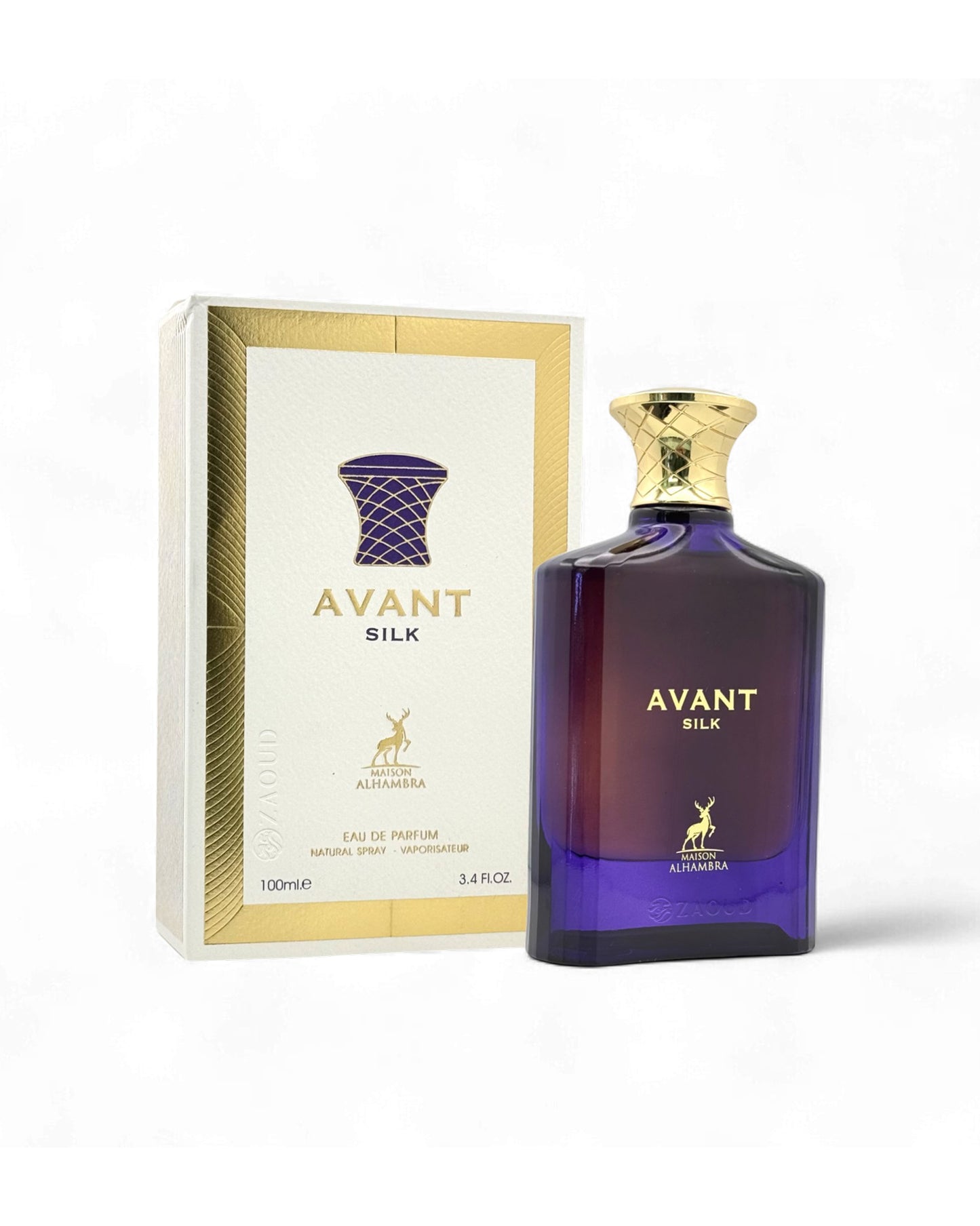 avant silk perfume bottle shows beside its box against white background