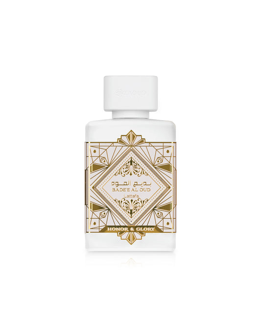 badee al oud honor and glory perfume bottle shows against white background
