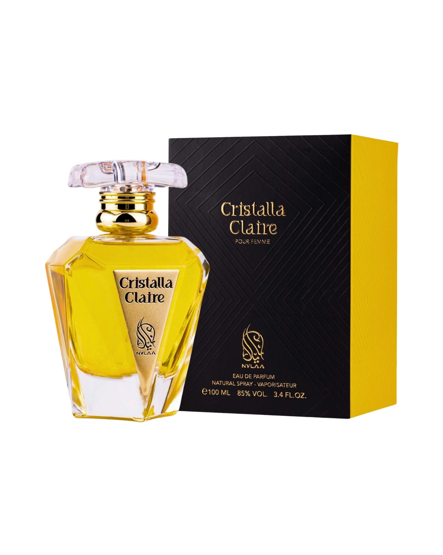 CRISTALLA CLAIRE EDP perfume bottle and box against white background