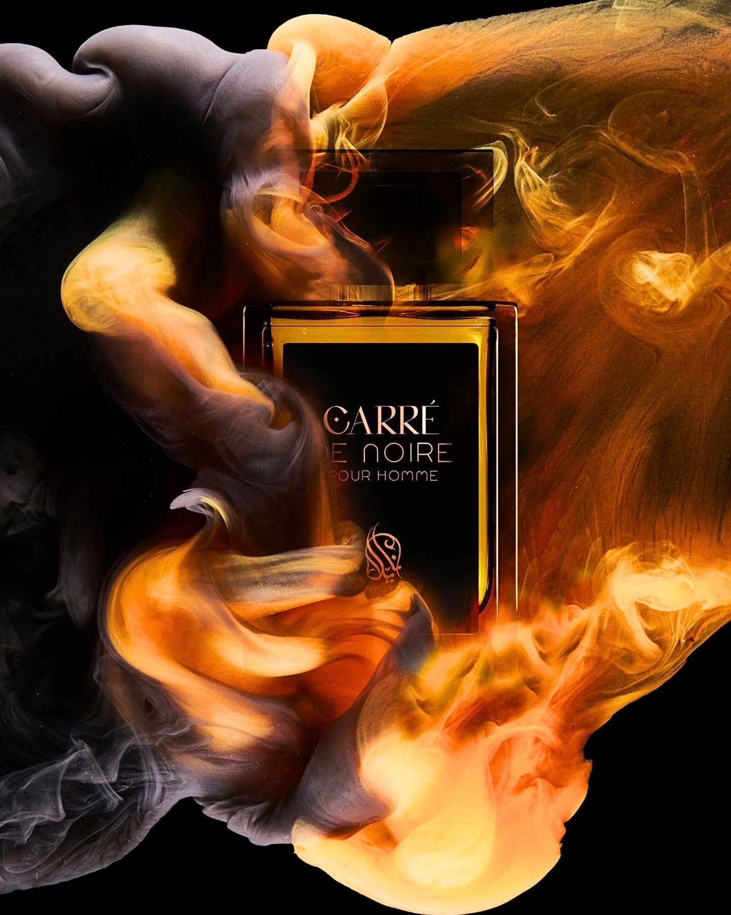 Carre de noire edp perfume bottle photograph between colour blust smoke