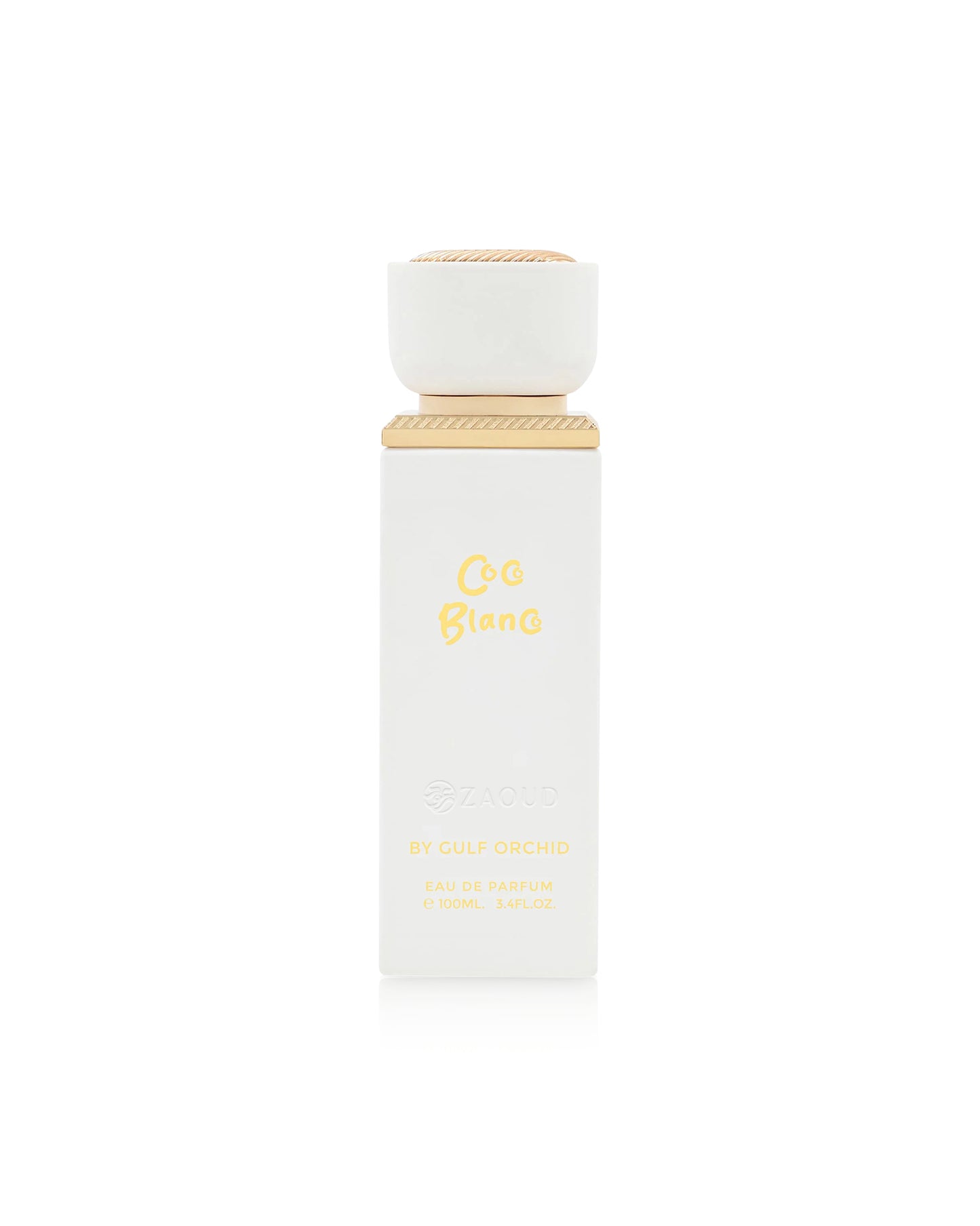 gulf orchid coco blanco perfume white bottle shows against white background