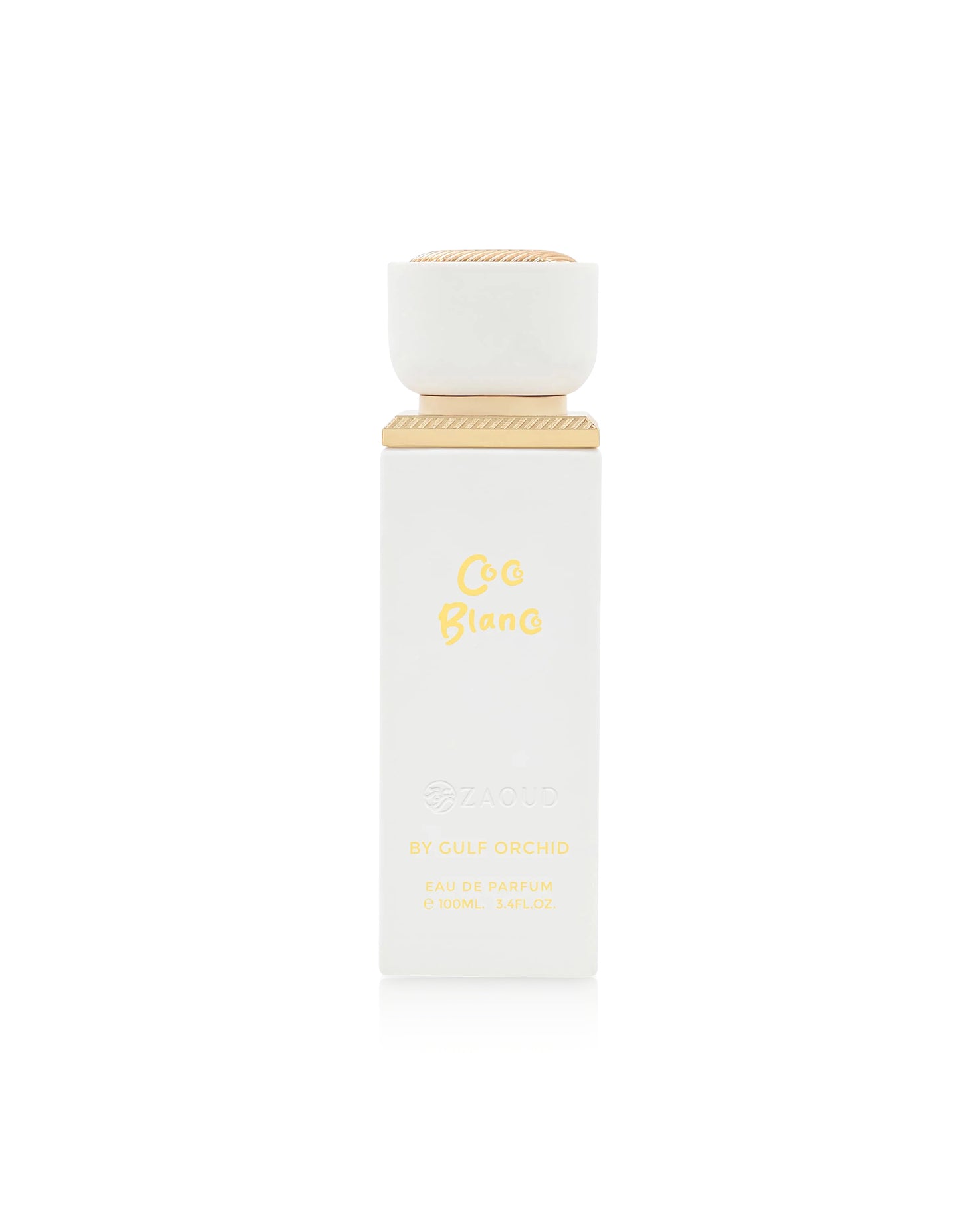 gulf orchid coco blanco perfume white bottle shows against white background