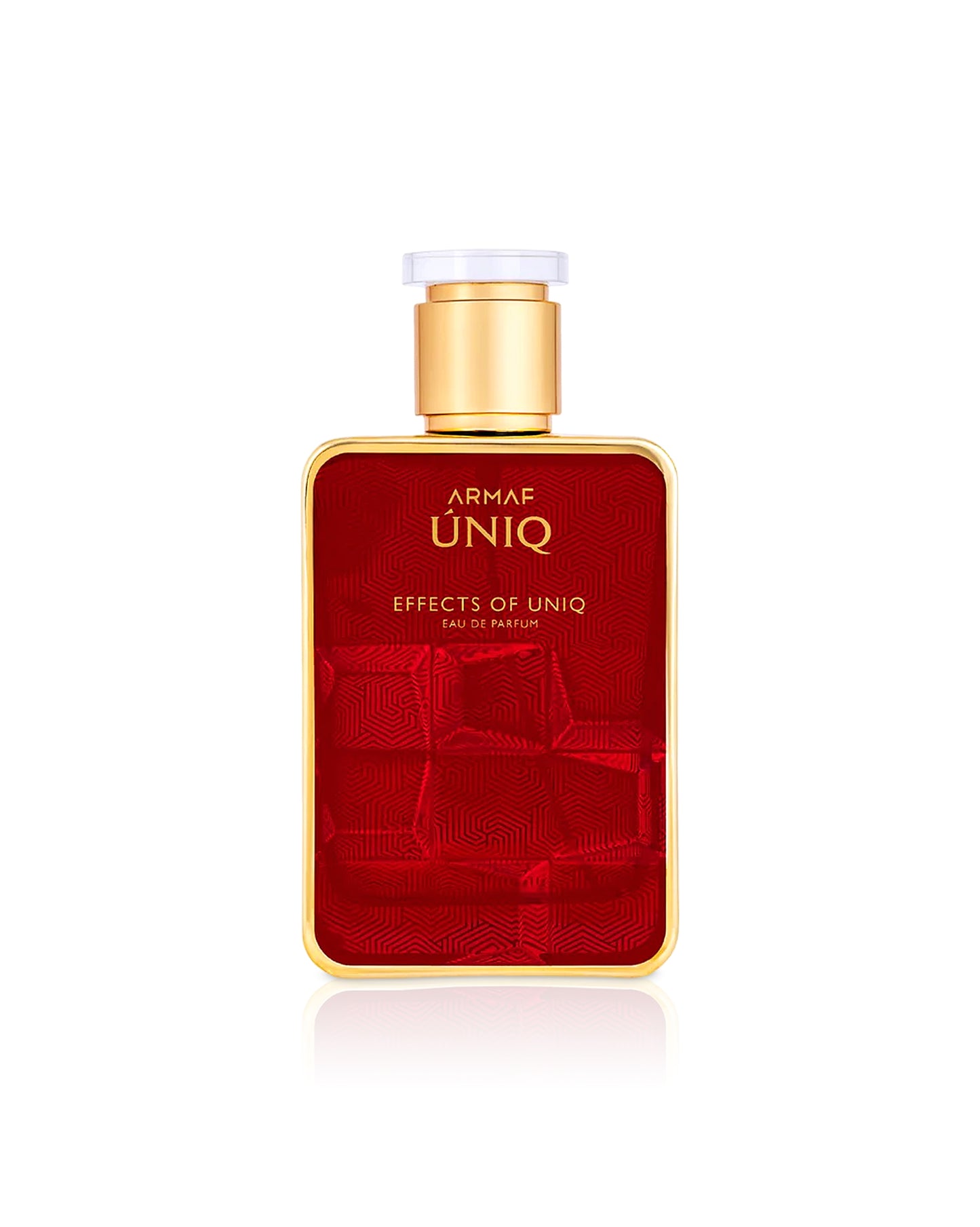 effects of uniq perfume bottle shows against white background