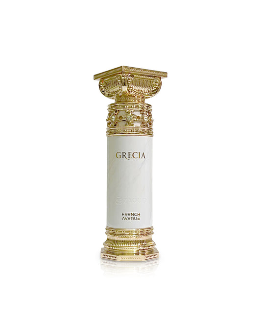 french avenue grecia perfume bottle shows against white background