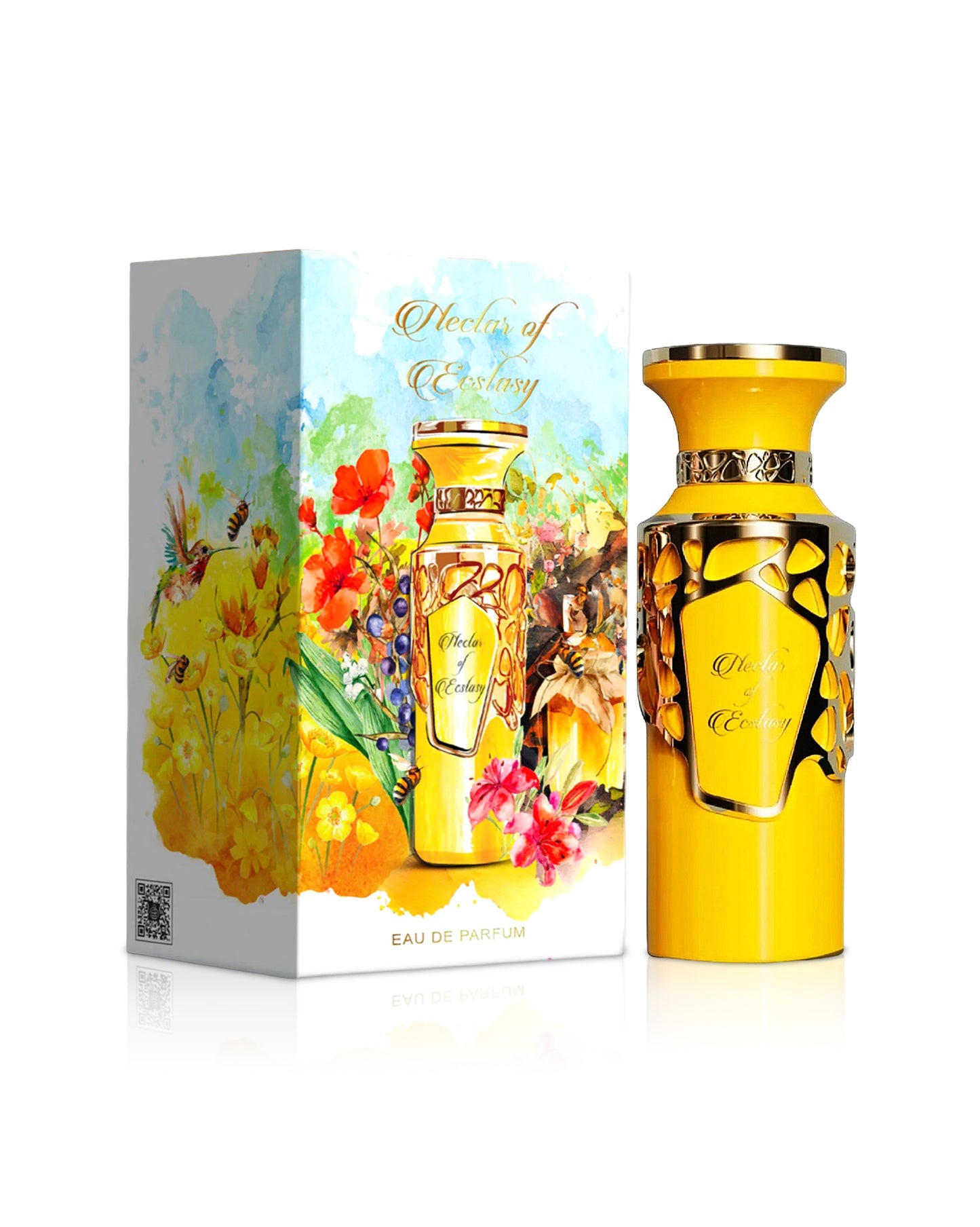 french avenue nectar of ecstasy by fragrance world perfume bottle shows beside its box against white background