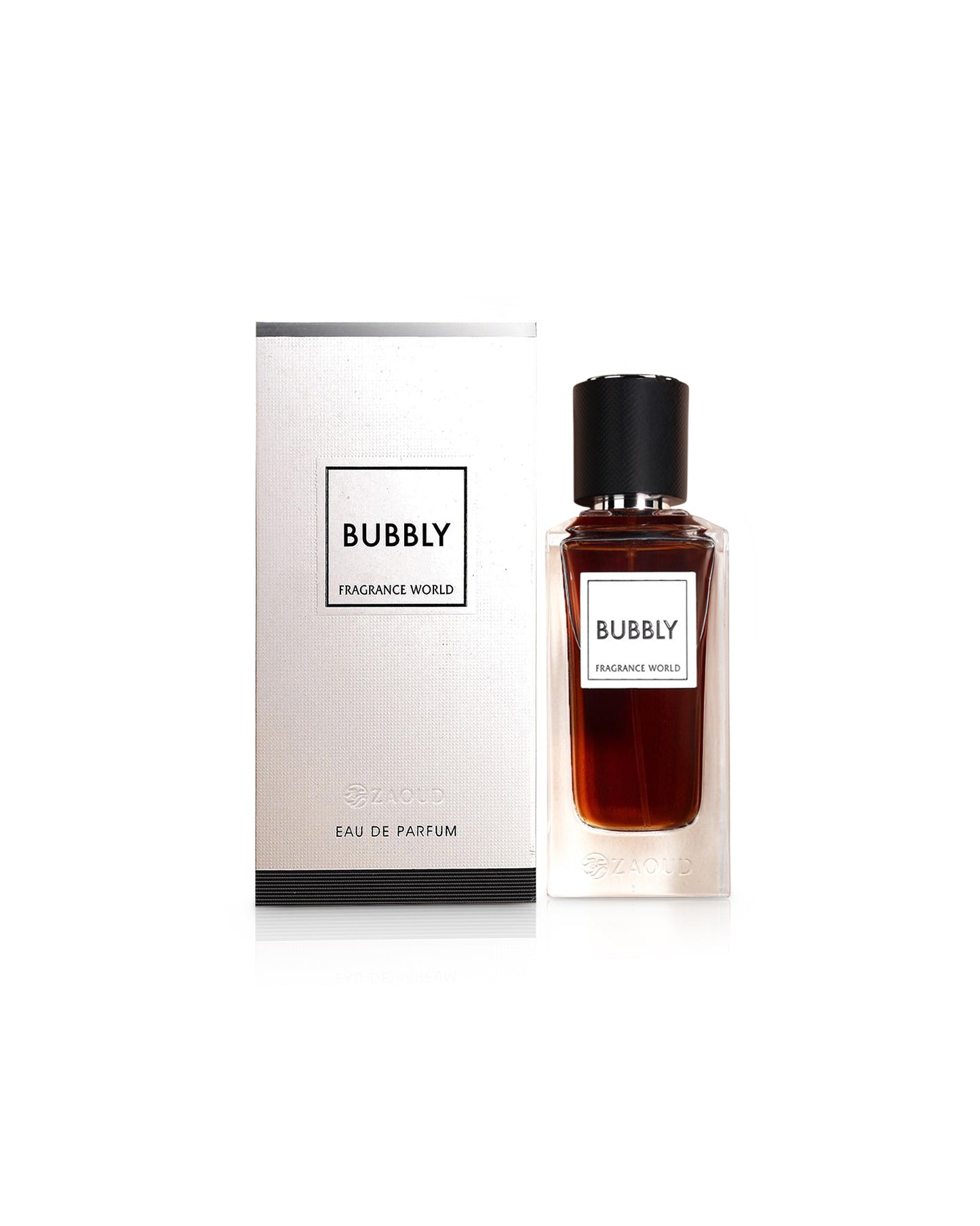 FRAGRANCE WORLD BUBBLY perfume bottle and packaging on a white background