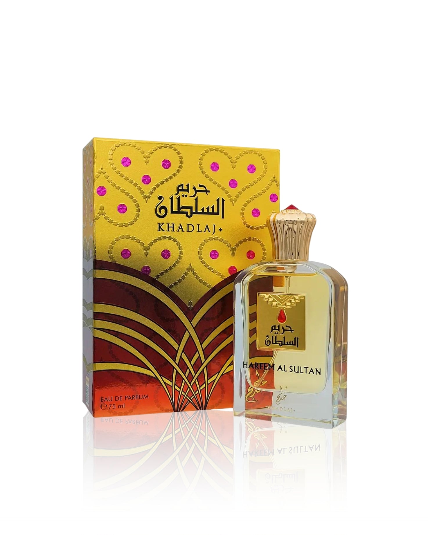 Hareem al sultan gold edp bottle and box against white background
