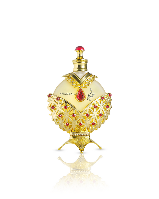 Hareem al sultan gold perfume oil bottle against white background