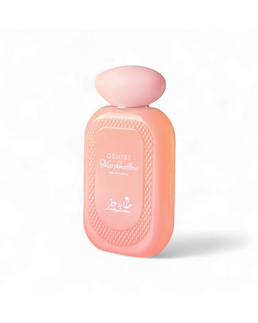 hekayat attar genzee marshmallow perfume bottle shows against white background