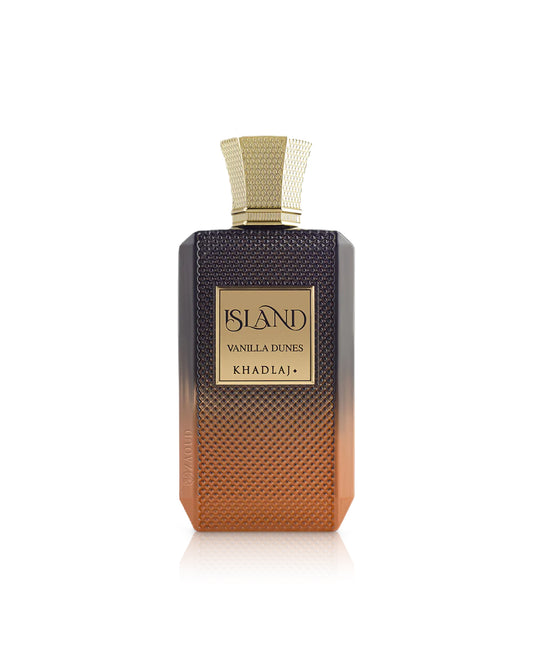 khadlaj island vanilla dunes perfume bottle shows against white background