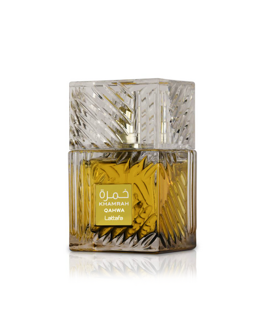 Khamrah Qahwa edp perfume bottle against white background