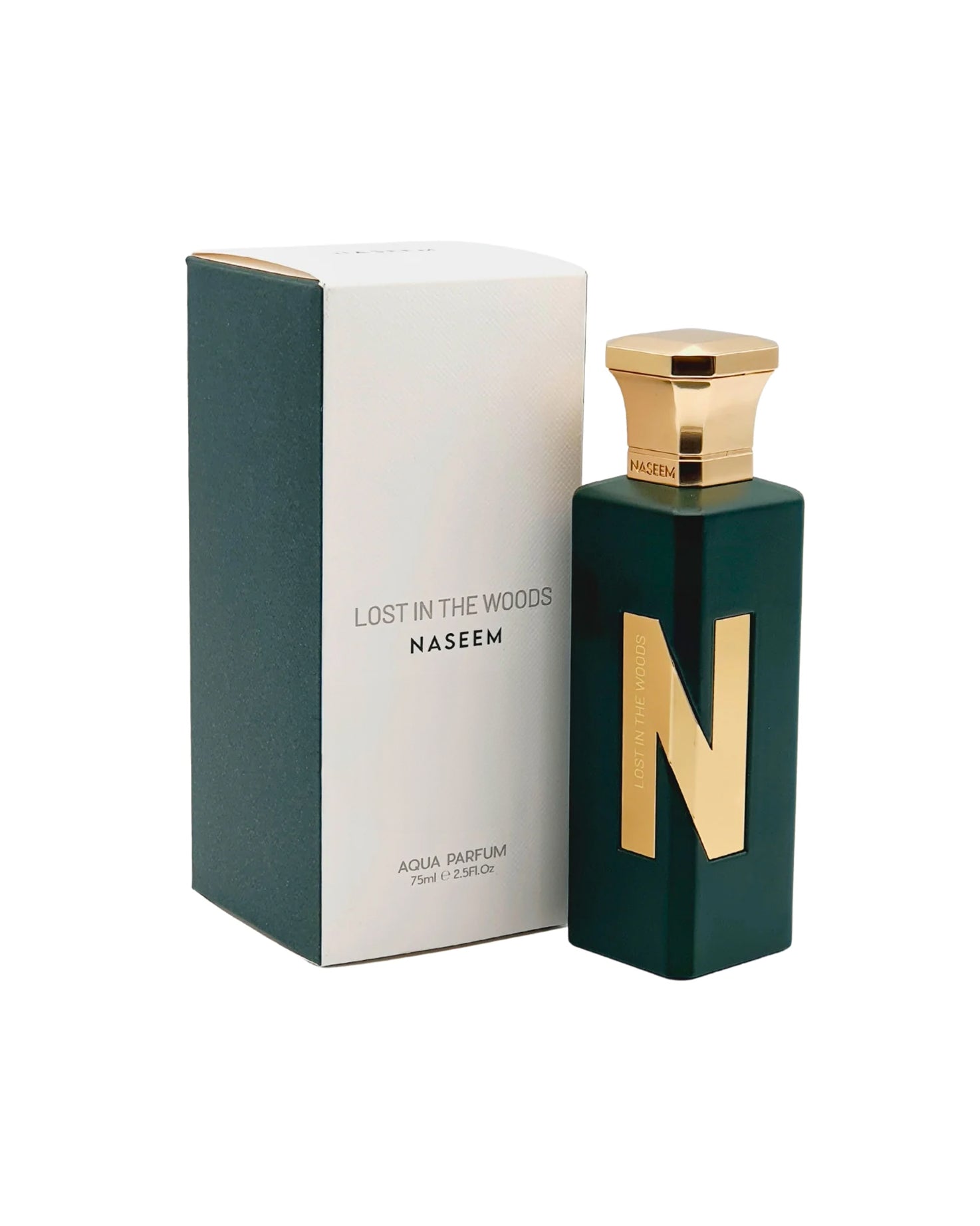 LOST IN THE WOODS aqua parfum bottle AND BOX against white background