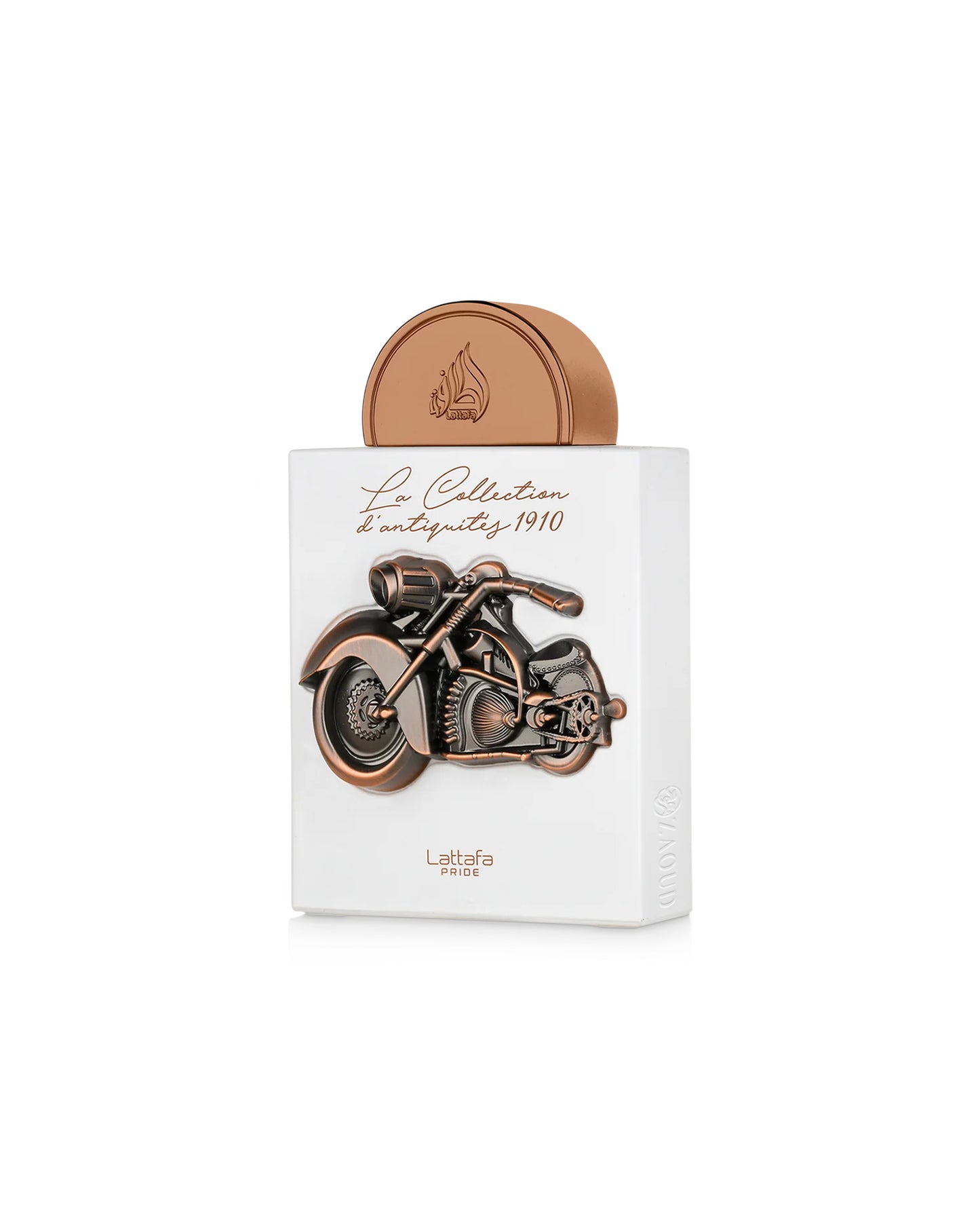 lattafa dantiquites 1910 perfume bottle shows against white background