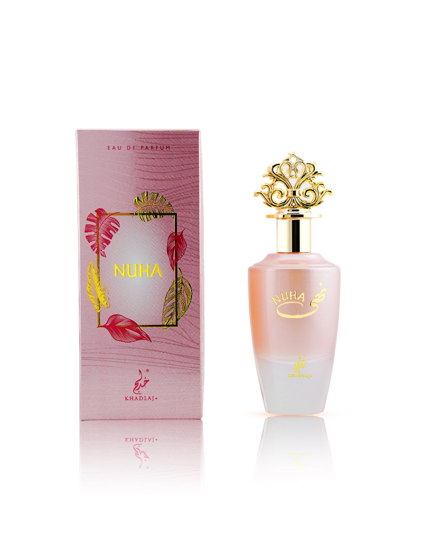 Nuha eau de parfum perfume bottle with box against white background