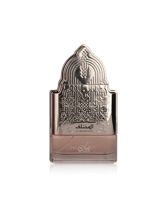 nusuk al mukhtalif perfume bottle shows against white background
