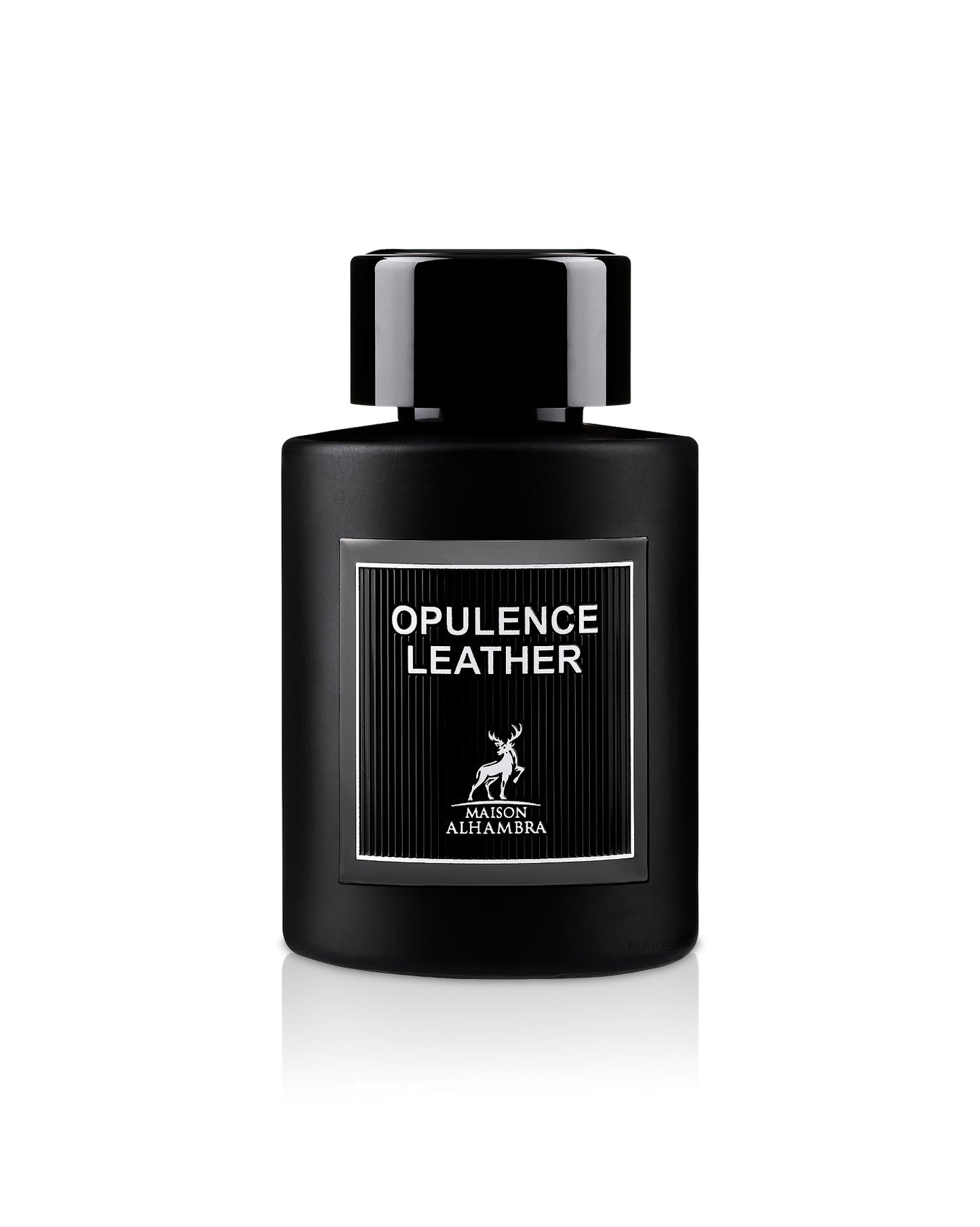 opulence leather perfume bottle shows against white background