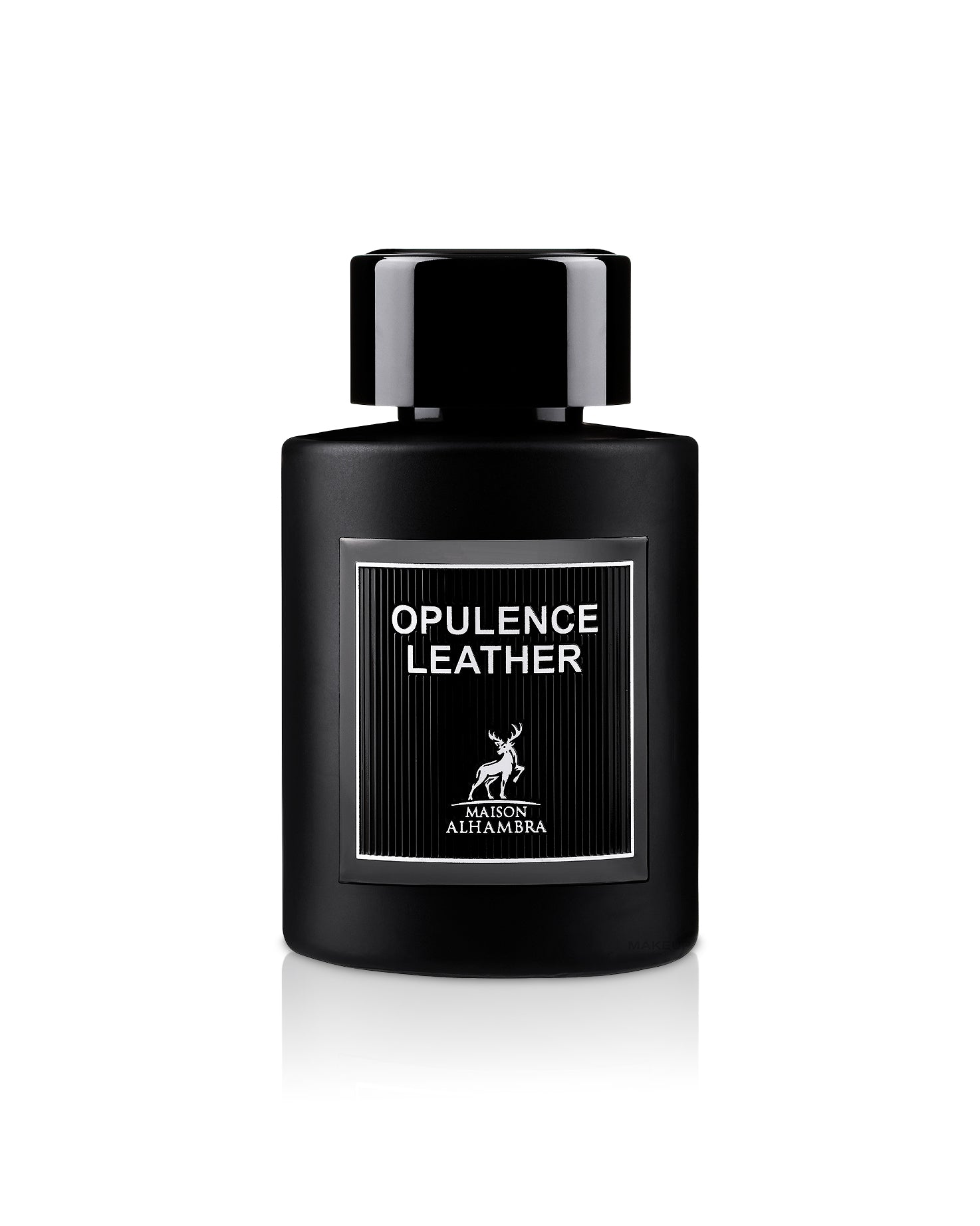 opulence leather perfume bottle shows against white background