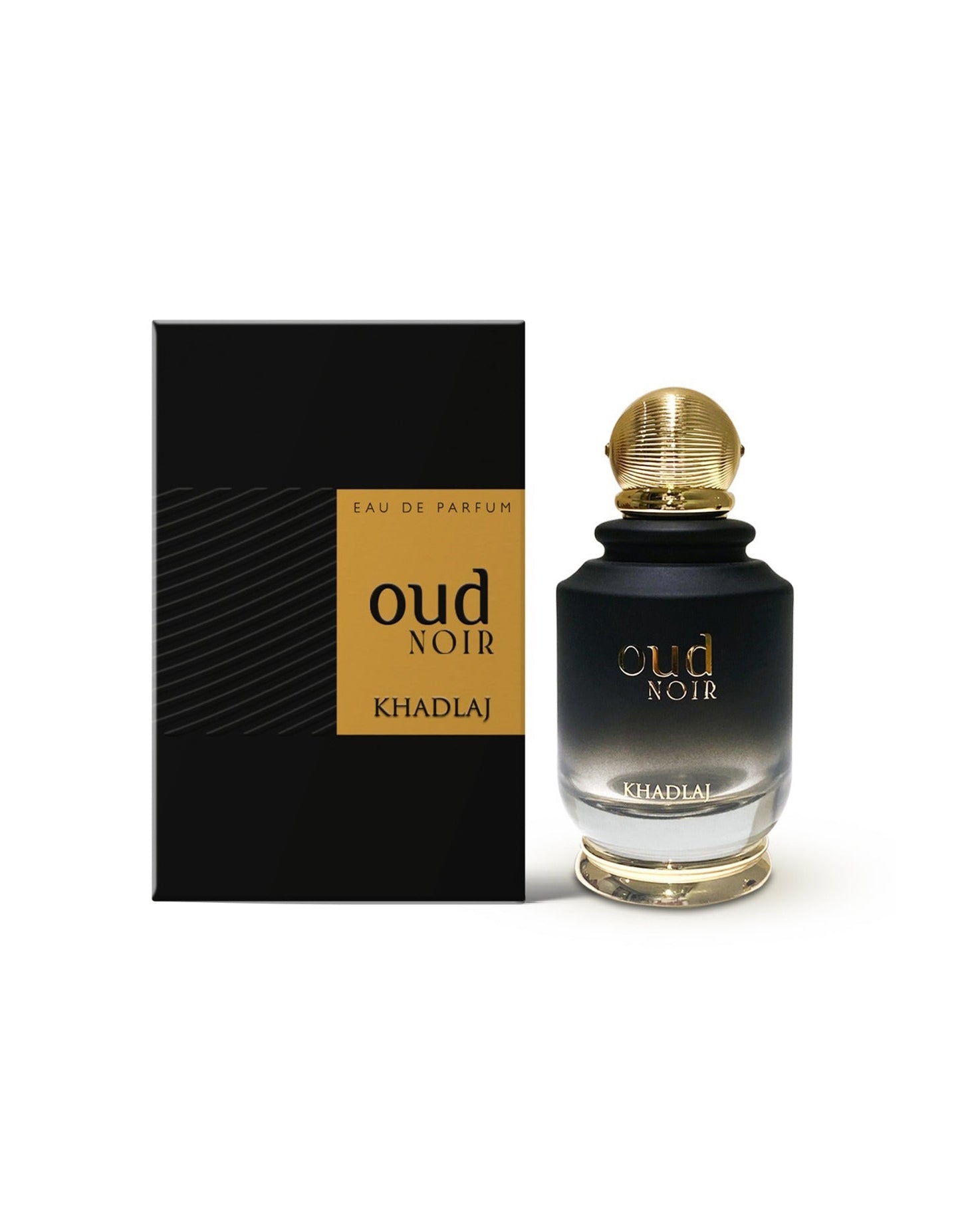 Oud noir edp perfume bottle with box against white background