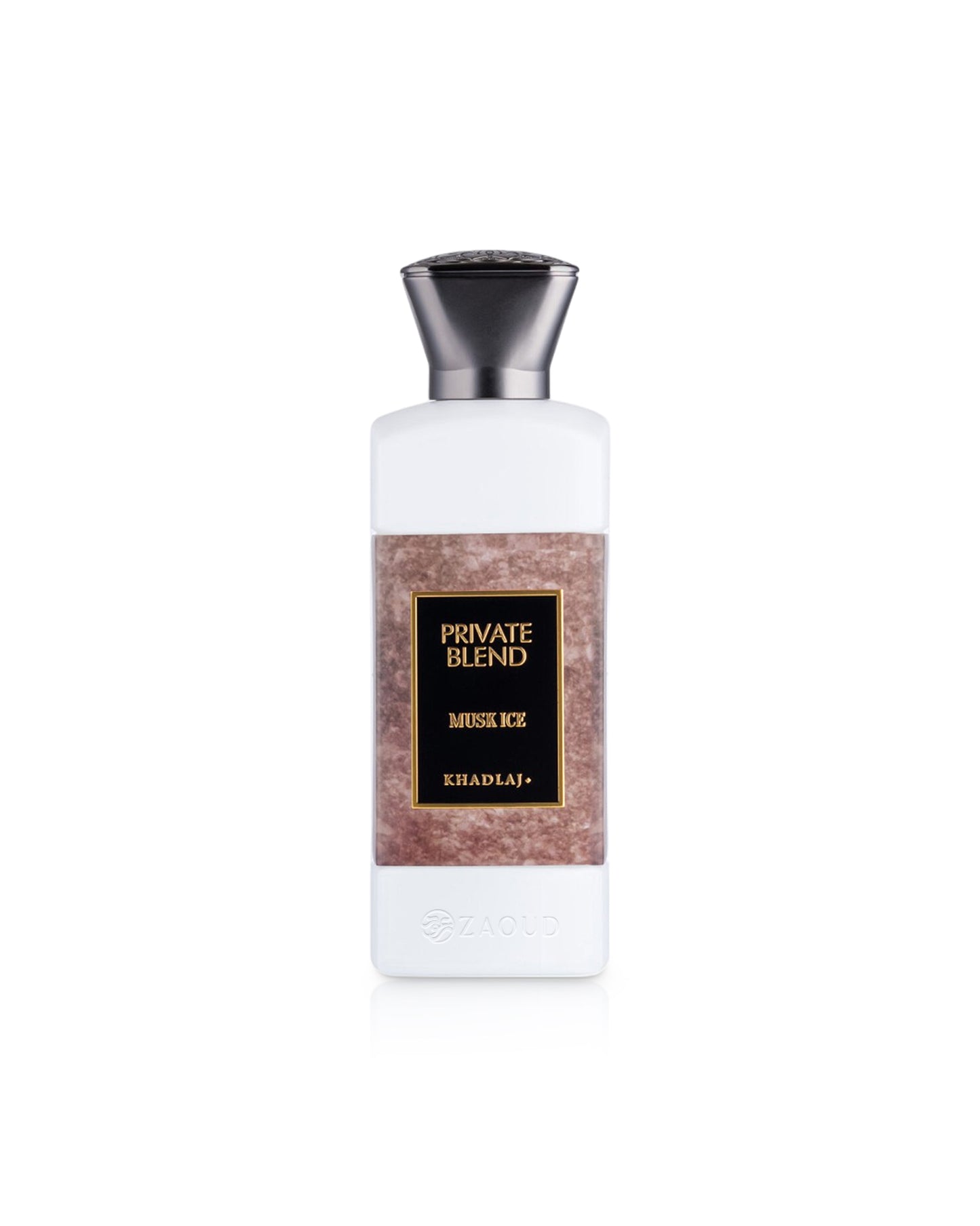 khadlaj private blend musk ice perfume bottle shows against white background