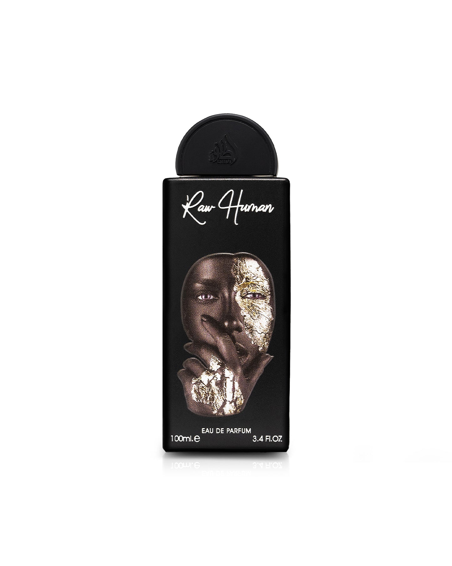 lattafa raw human perfume bottle shows against white background
