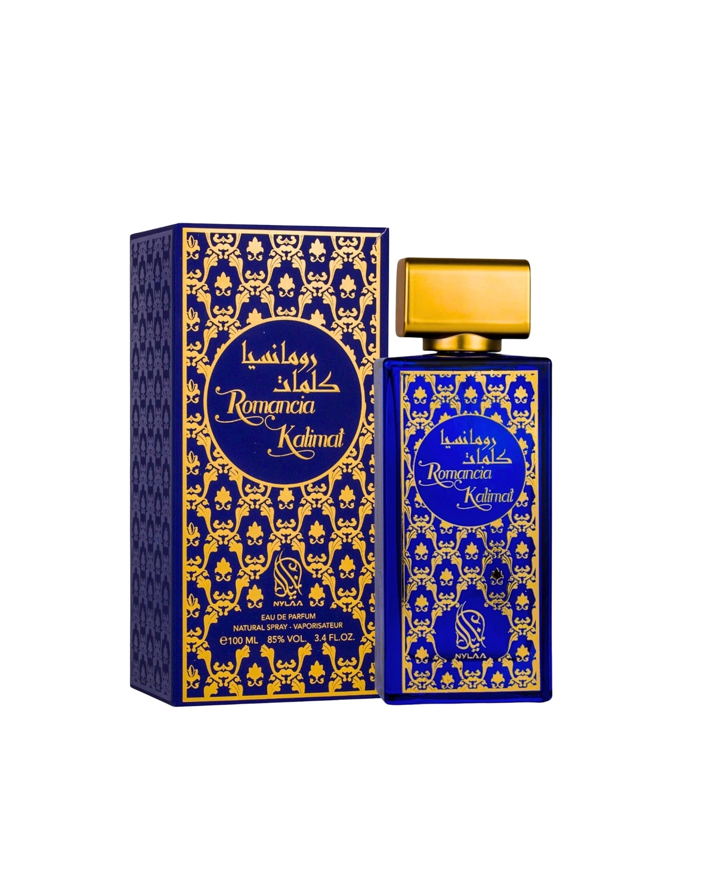 Romancia kalimat edp perfume bottle and box against white background