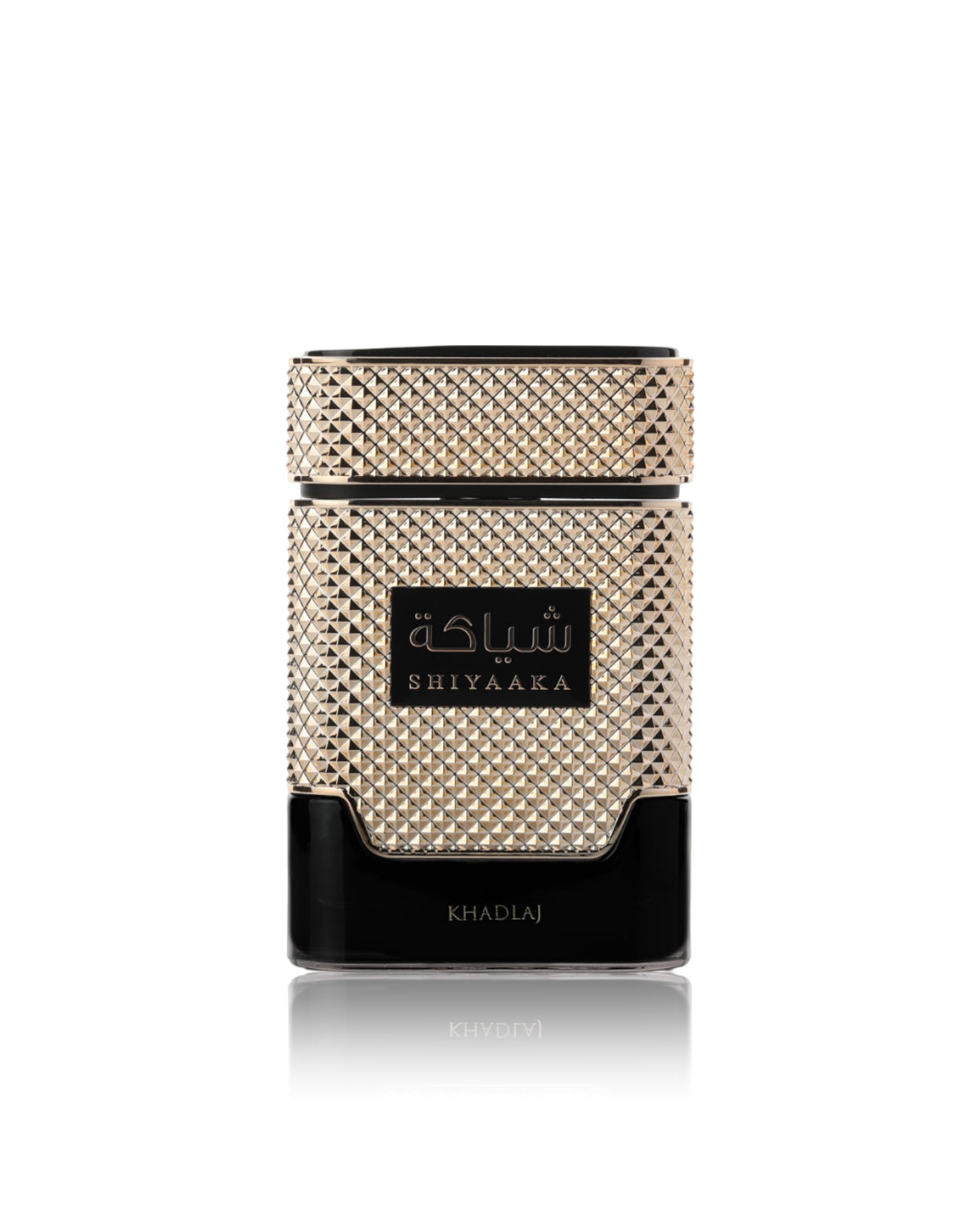 SHIYAAKA gold edp perfume bottle against white background