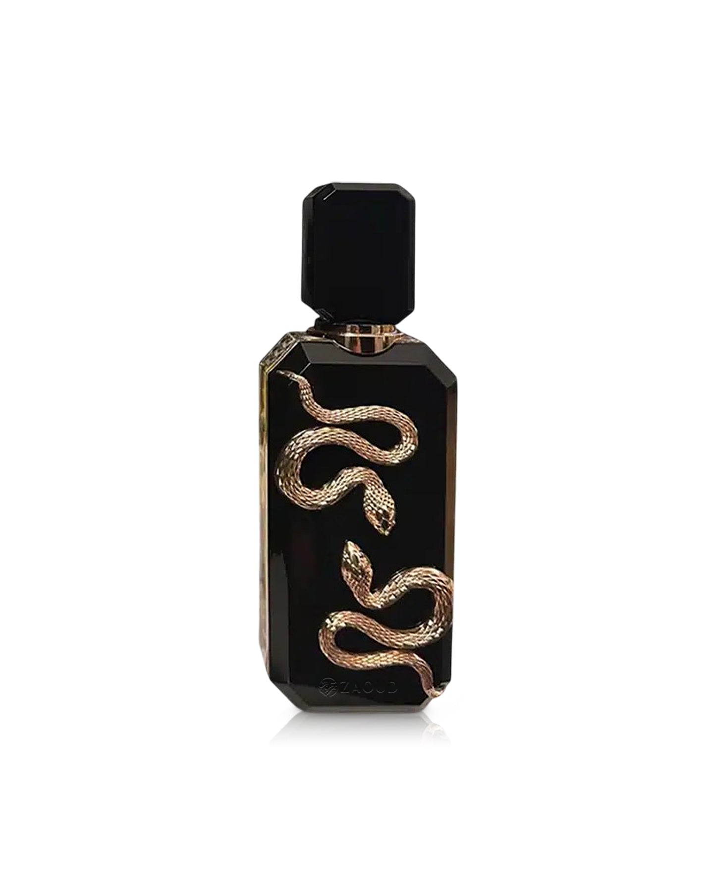 french avenue veneno black perfume bottle shows against white background