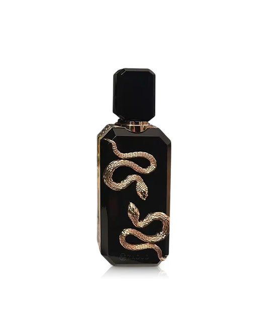 french avenue veneno black perfume bottle shows against white background