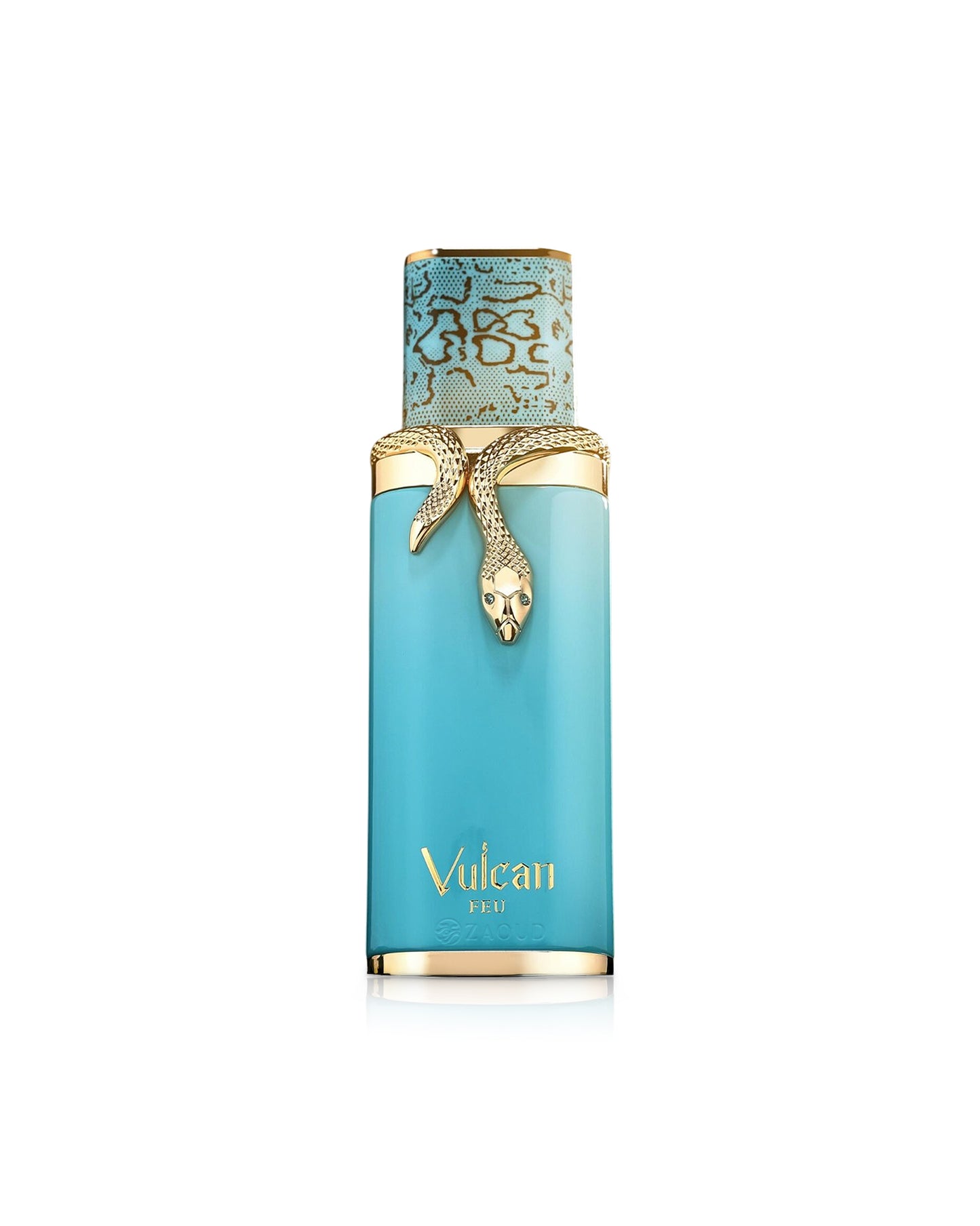 french avenue vulcan feu perfume bottle shows against white background