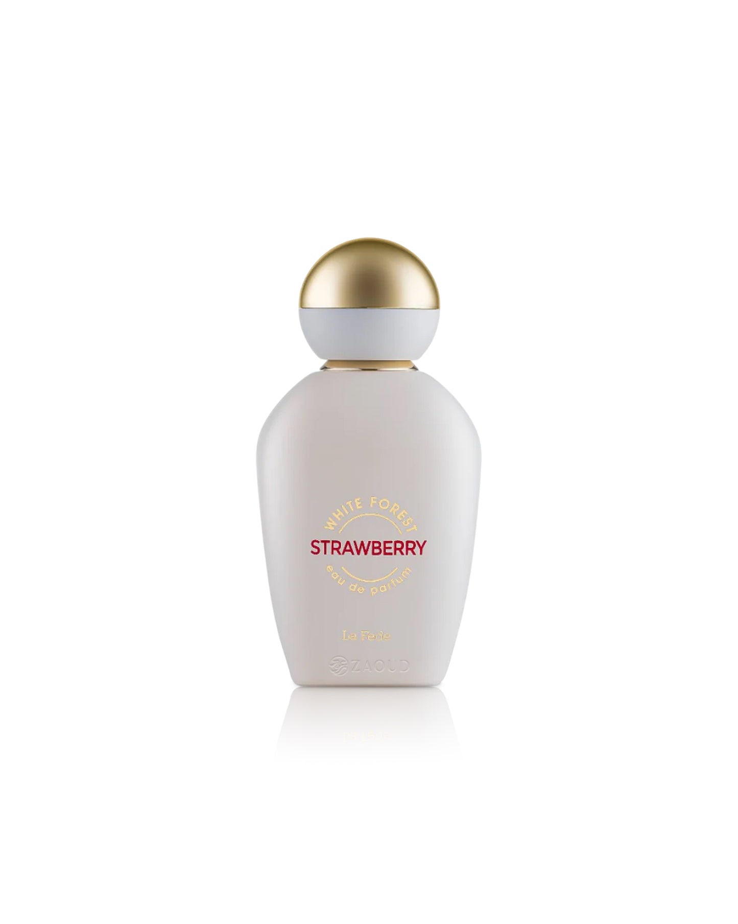 khadlaj white forest Strawberry perfume bottle shows against white background