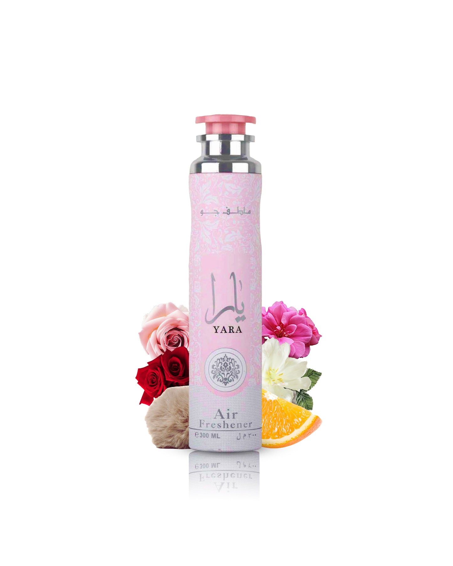 Yara AIR FRESHNER BOTTLEsurrounded by musk orchid against white background