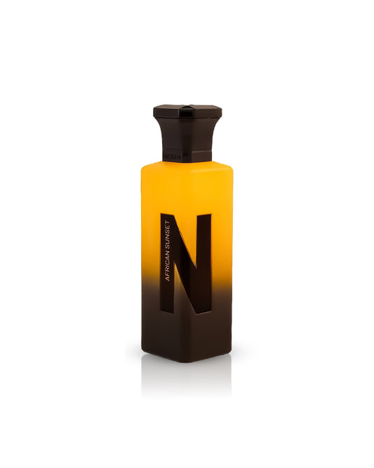 african sunset aqua parfum bottle against white background