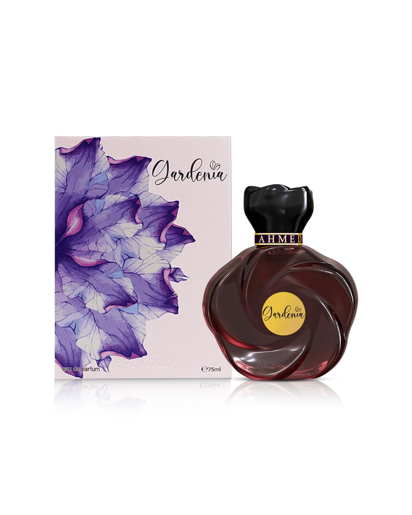 ahmed al maghribi gardenia perfume bottle and packaging on a white background