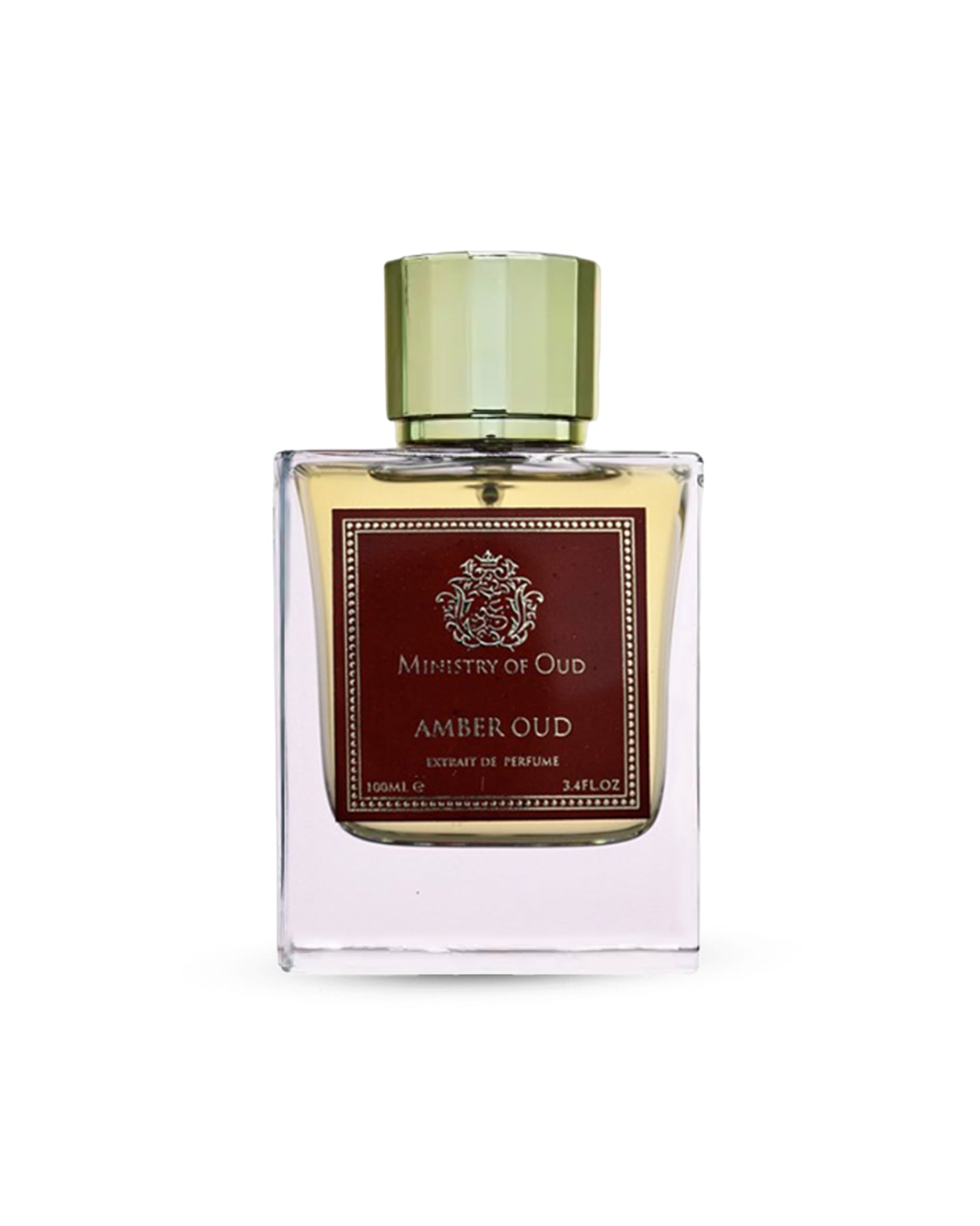 amber oud by ministry of oud perfume bottle shows against white background