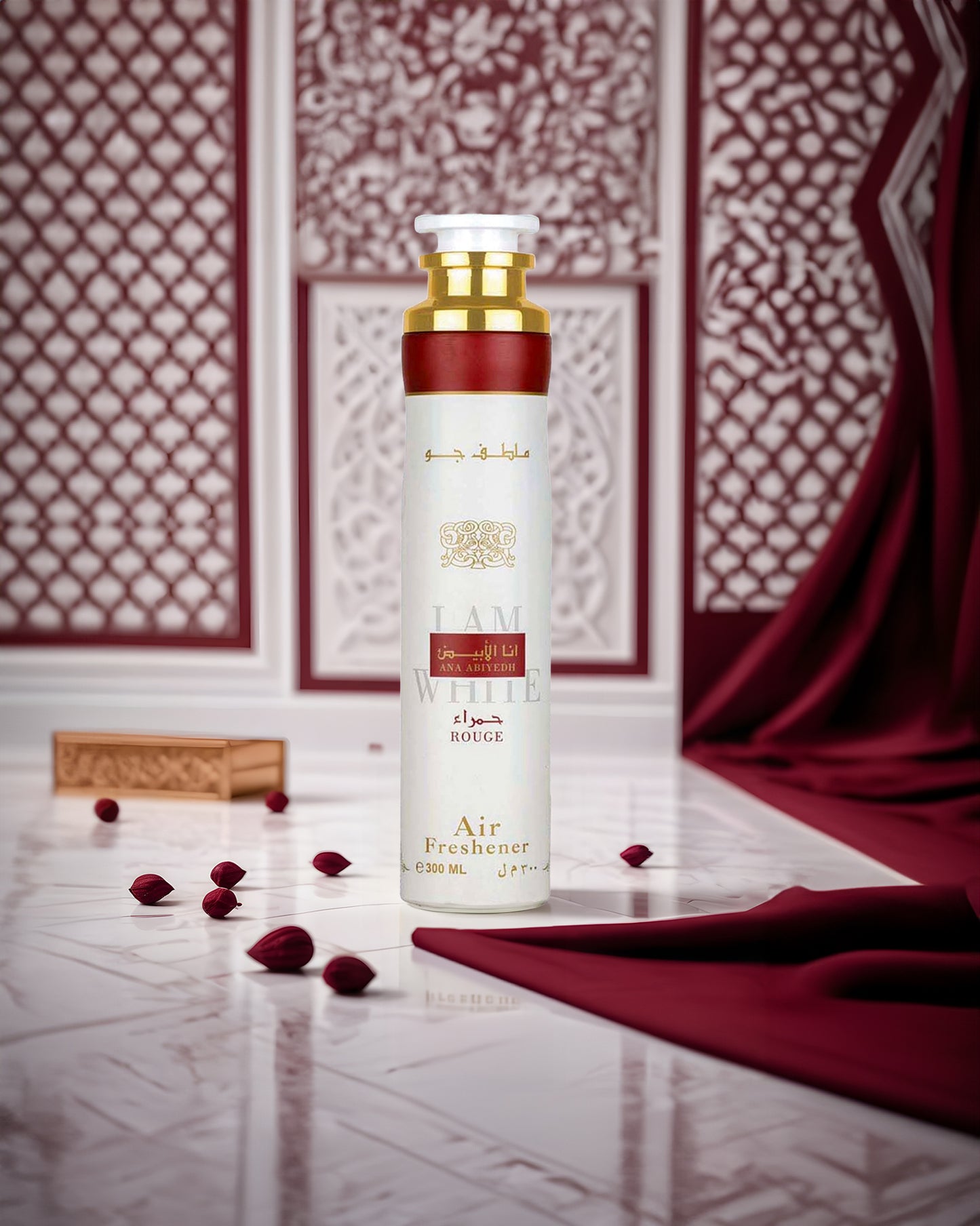 ana abiyedh rouge air freshner bottle photograph inside room