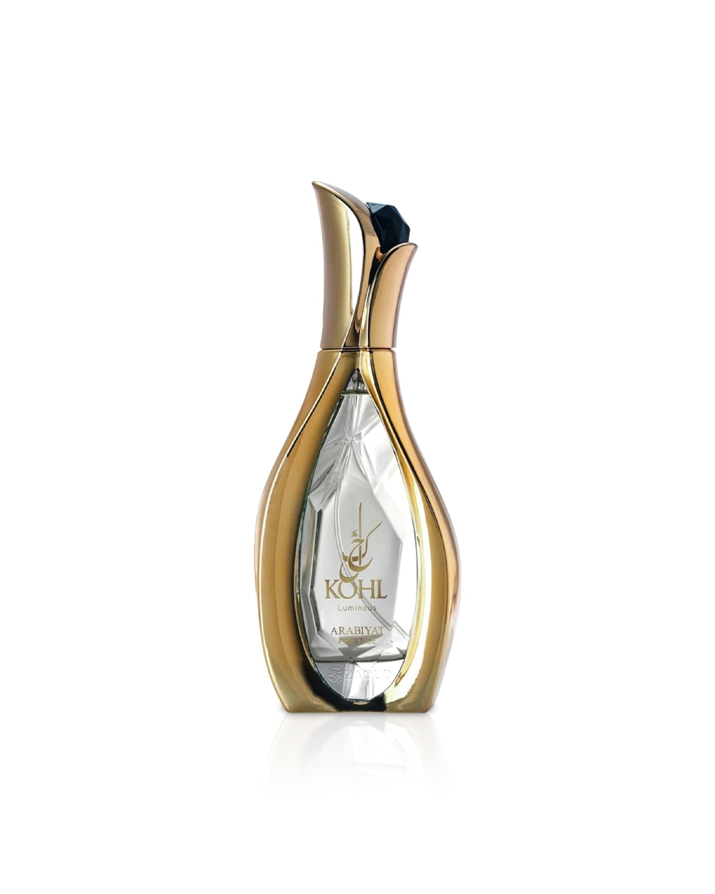 arabiyat prestige kohl luminous Gold and clear perfume bottle with 'Kohl' branding on a white background