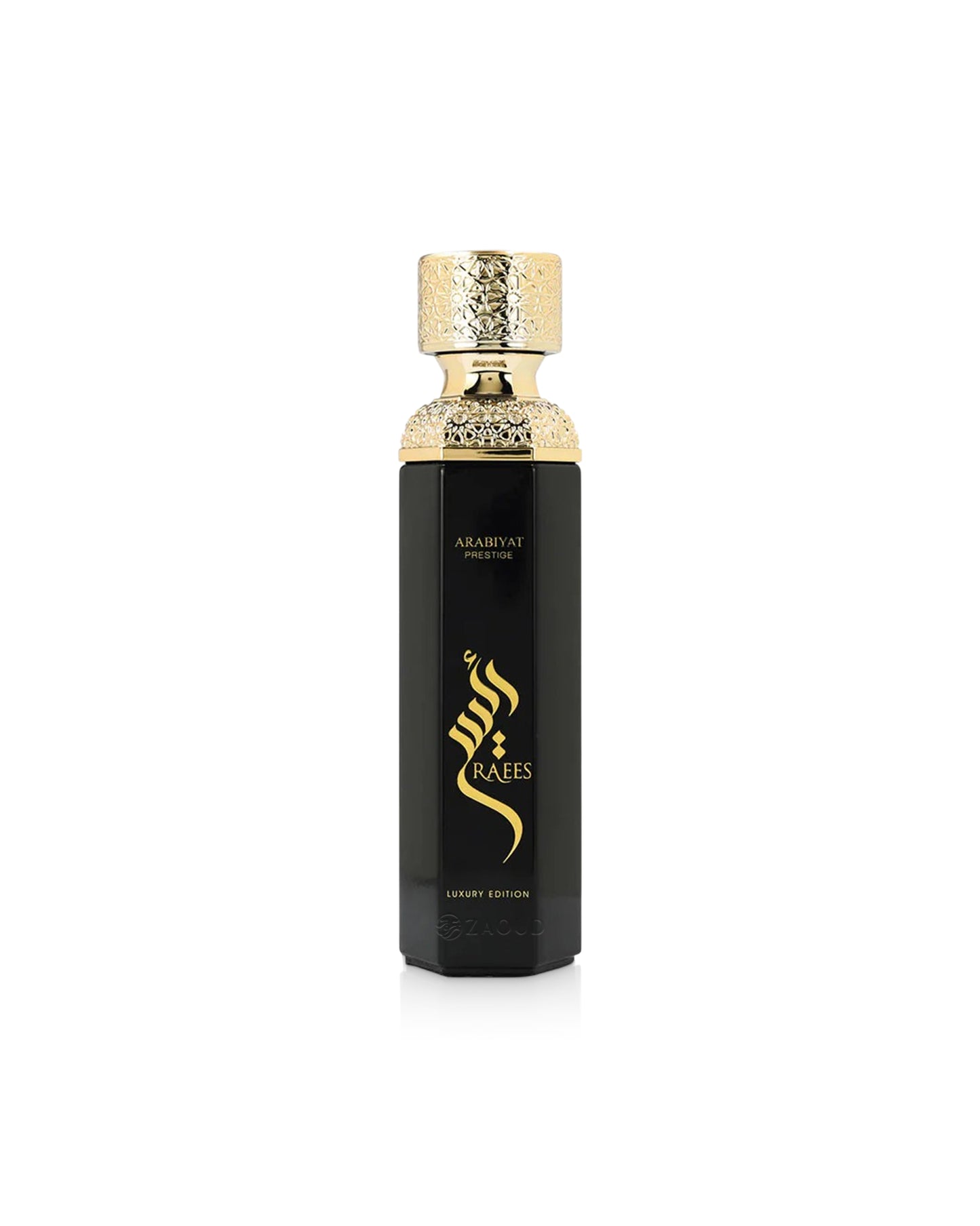 arabiyat prestige raees luxury edition black bottle shows against white background