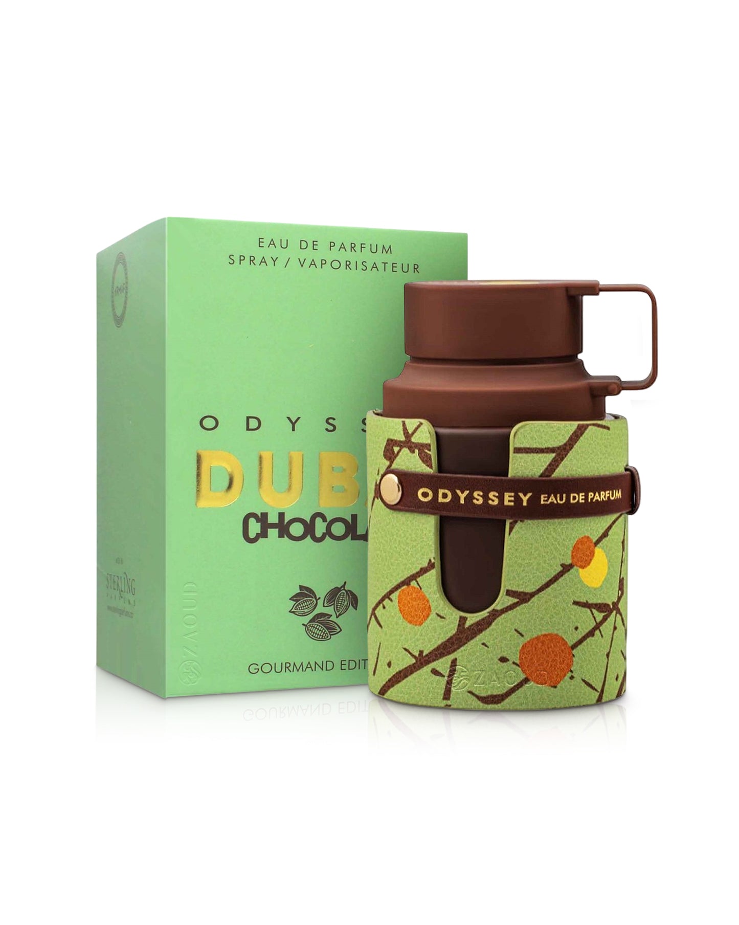 armaf dubai chocolat perfume bottle shows beside its box against white background