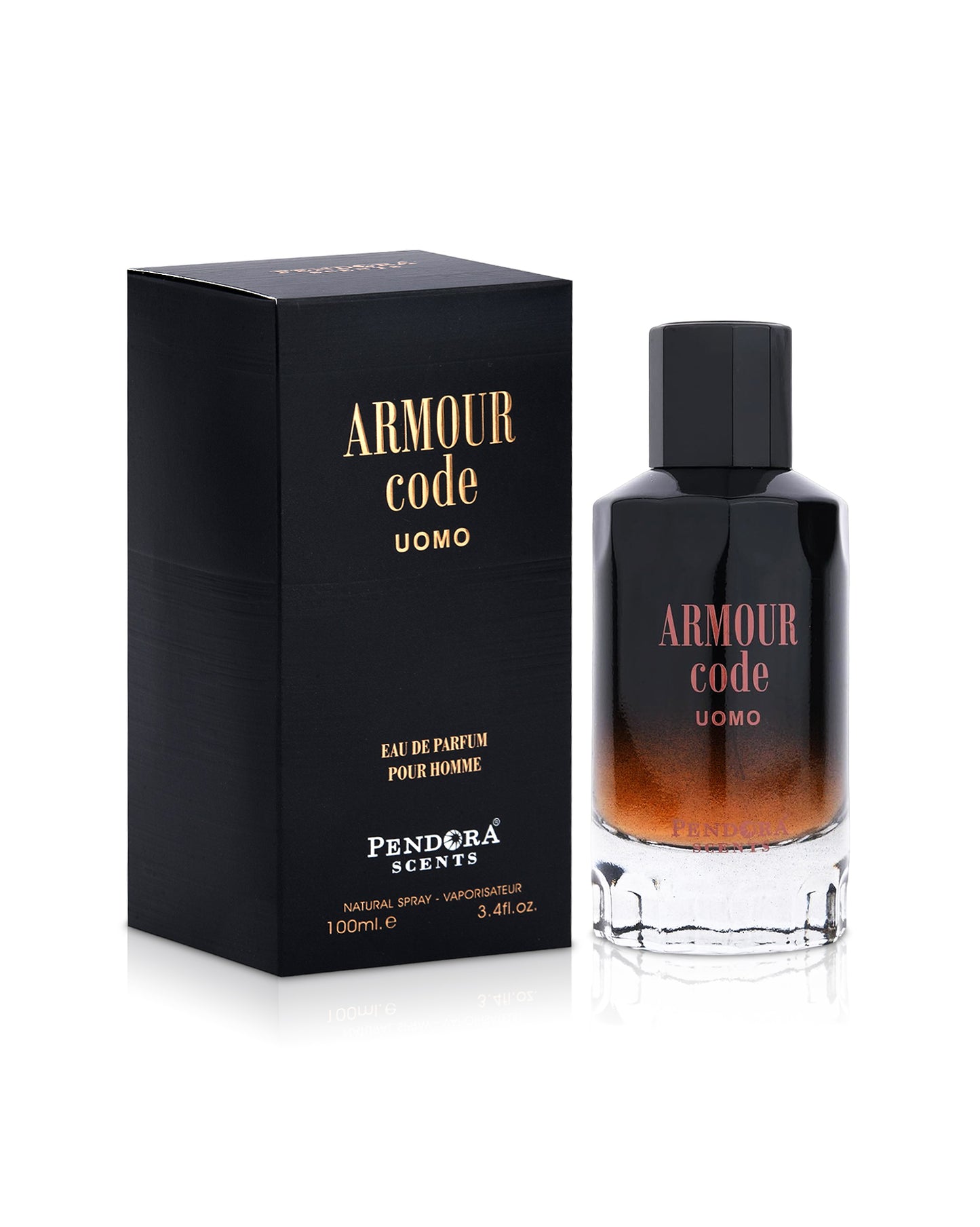 paris corner Perfume bottle and packaging of Armour Code Uomo by Pandora Scents on a white background
