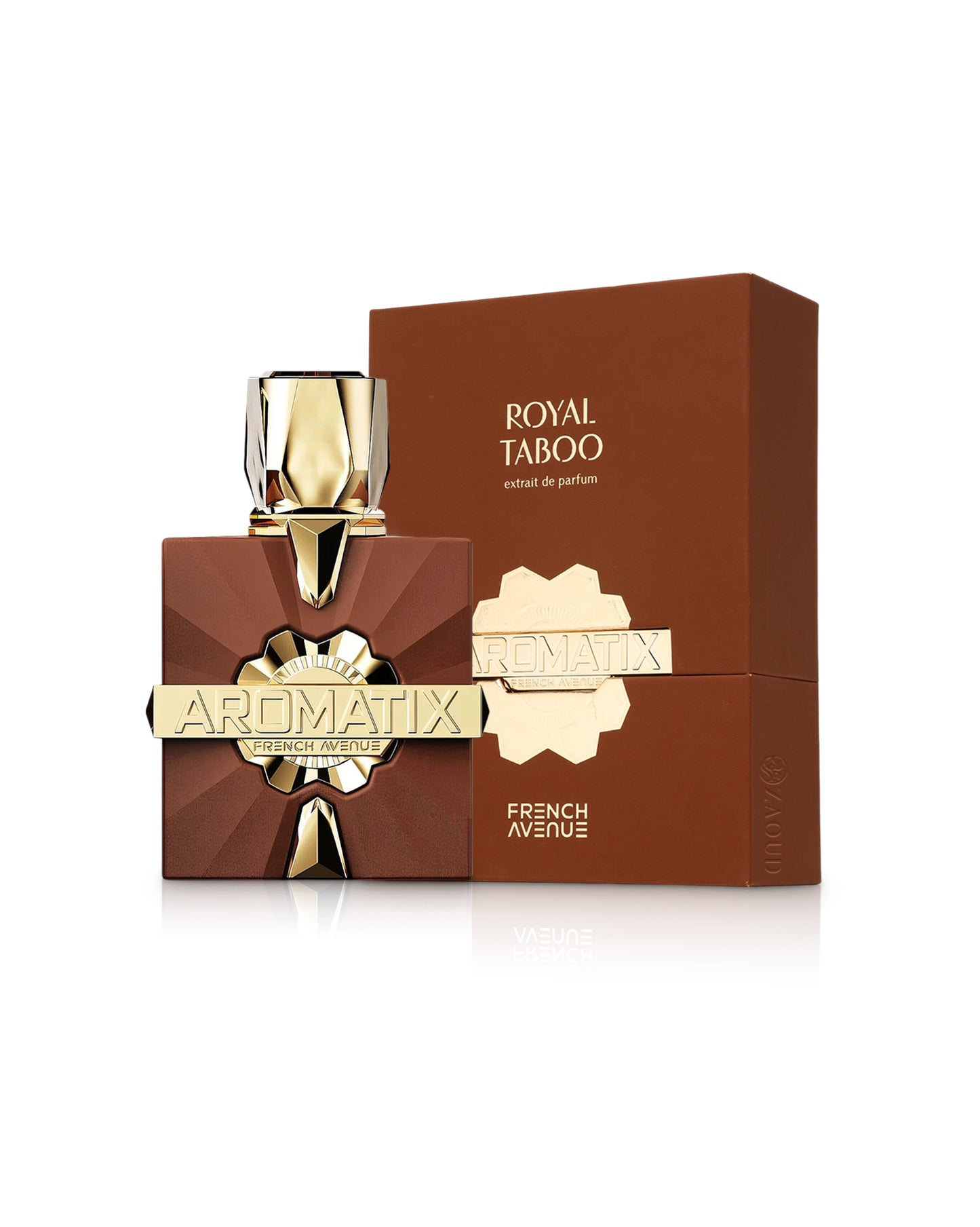 aromatix royal taboo perfume bottle shows beside its box against white background