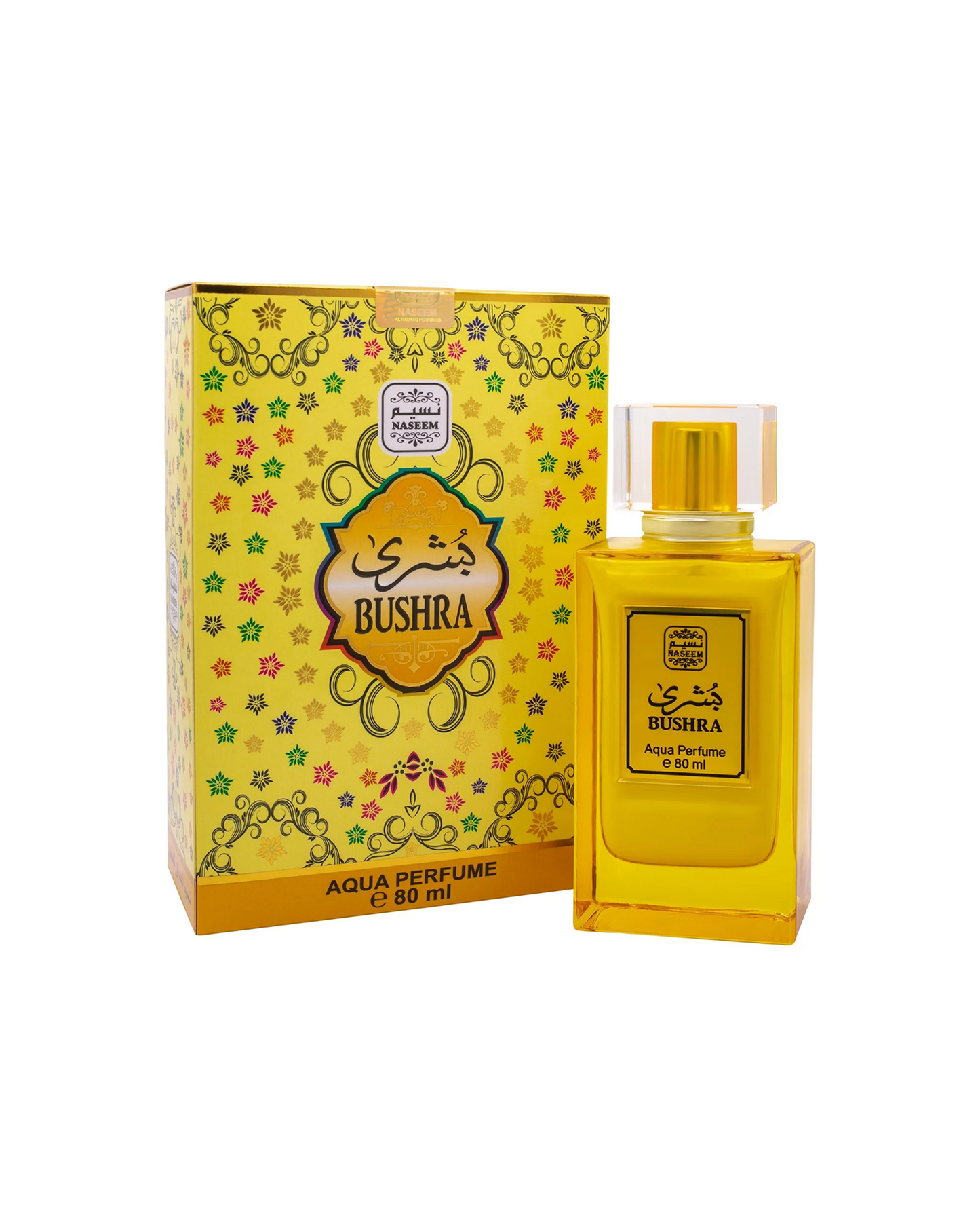 Analyzing image bushra aqua parfum bottle with box against white background